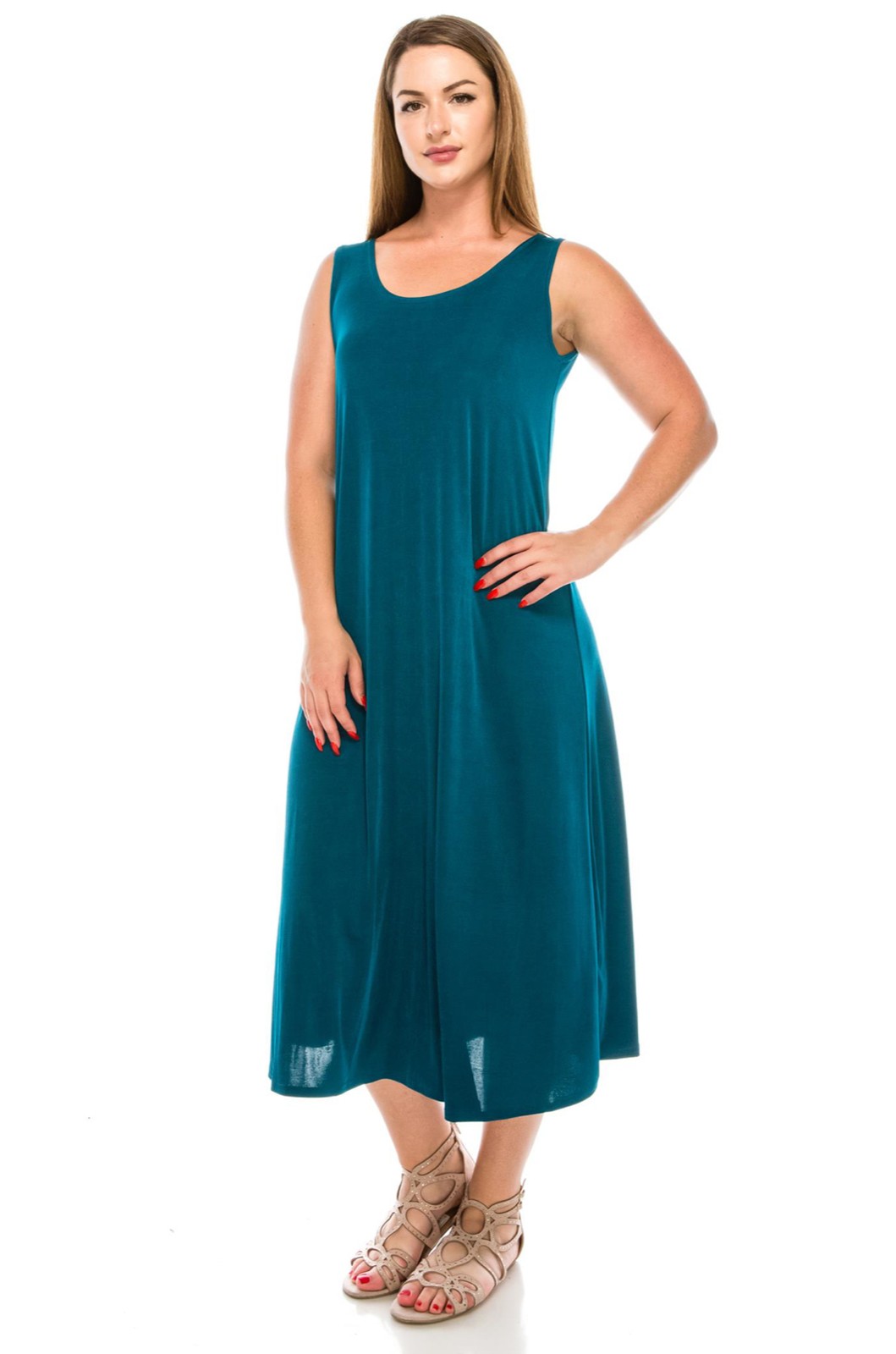 JOSTAR LONG TANK DRESS Teal Stretch SLINKY Poly Spandex Knit S M L XL 2X 3X