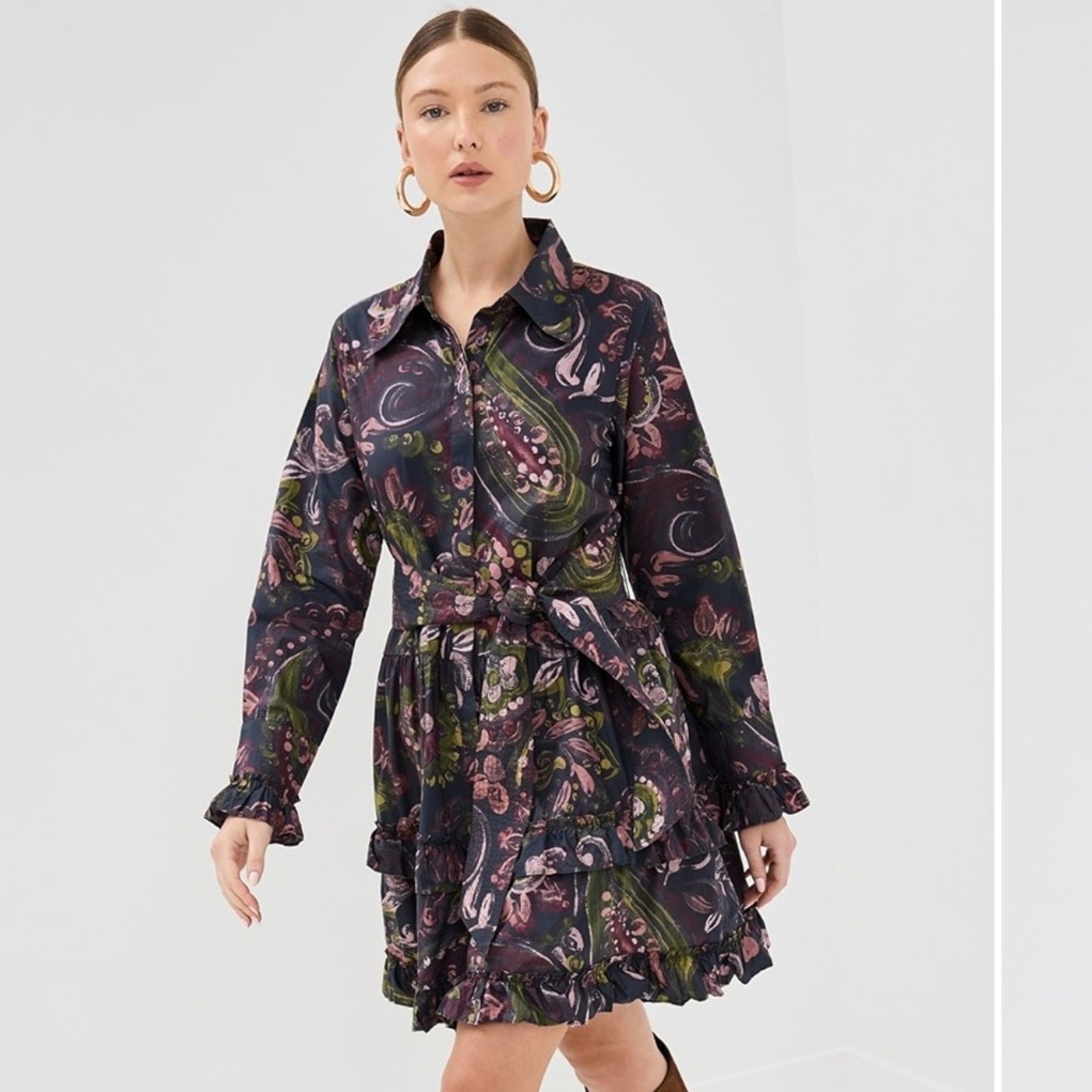 Figue Cami Floral Cotton Shirtdress NO SASH size Medium