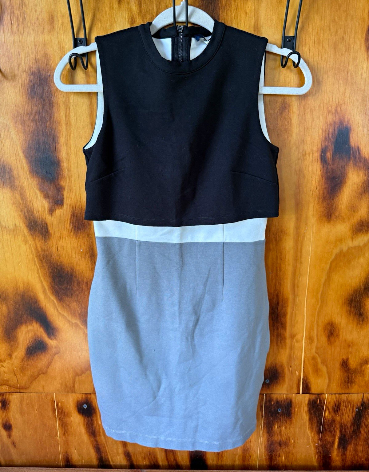 French Connection Black White Gray Colorblock Stretch Knit High Neck Sheath 6
