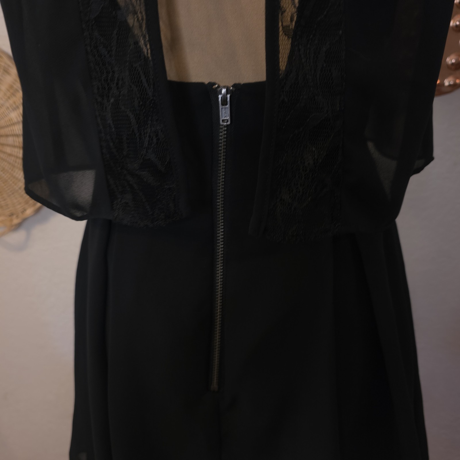 BCBGeneration 0 Black Chiffon Lace Open Back Fit and Flare Dress Cocktail Date