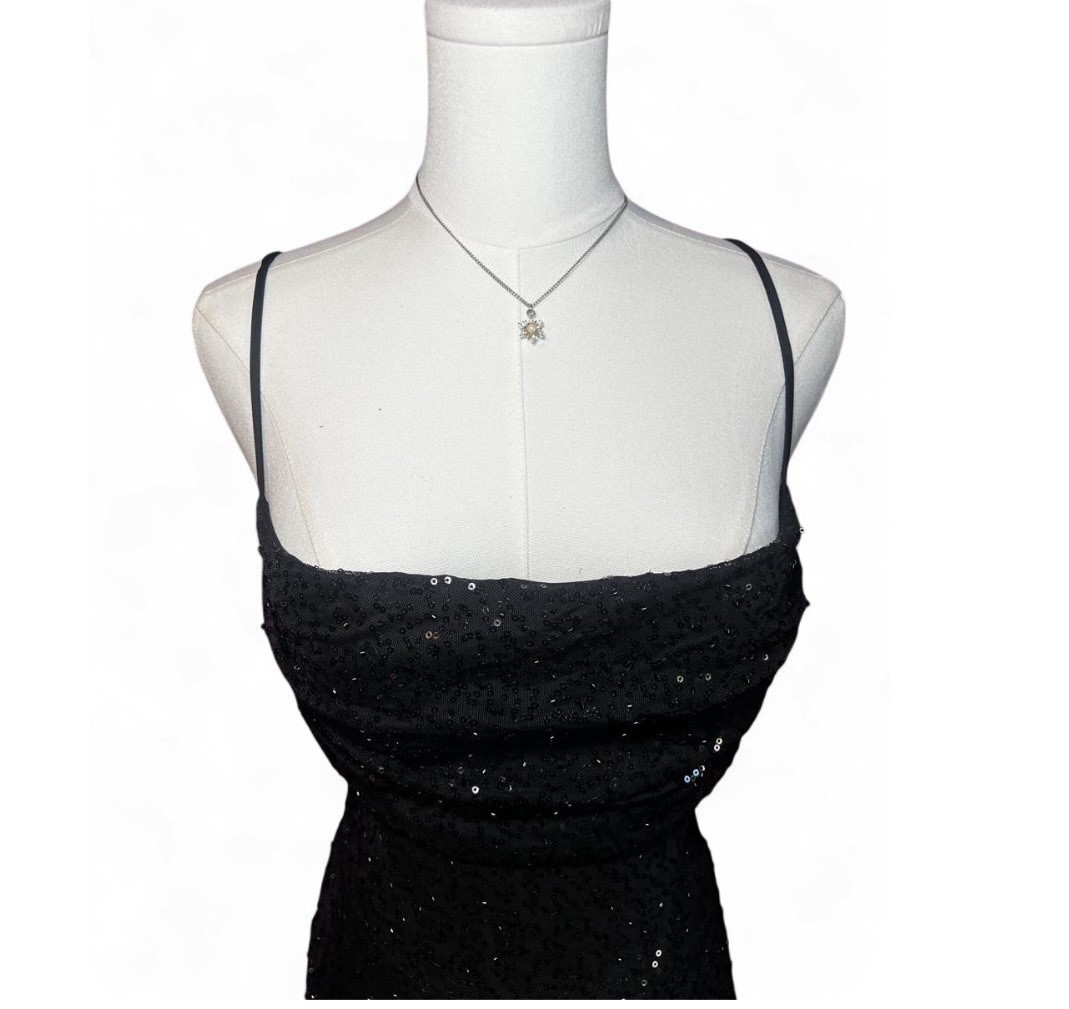 Dolls Kill Lovesome Shine Brightly Black Sequin Lace Up Mini Dress NWT Small