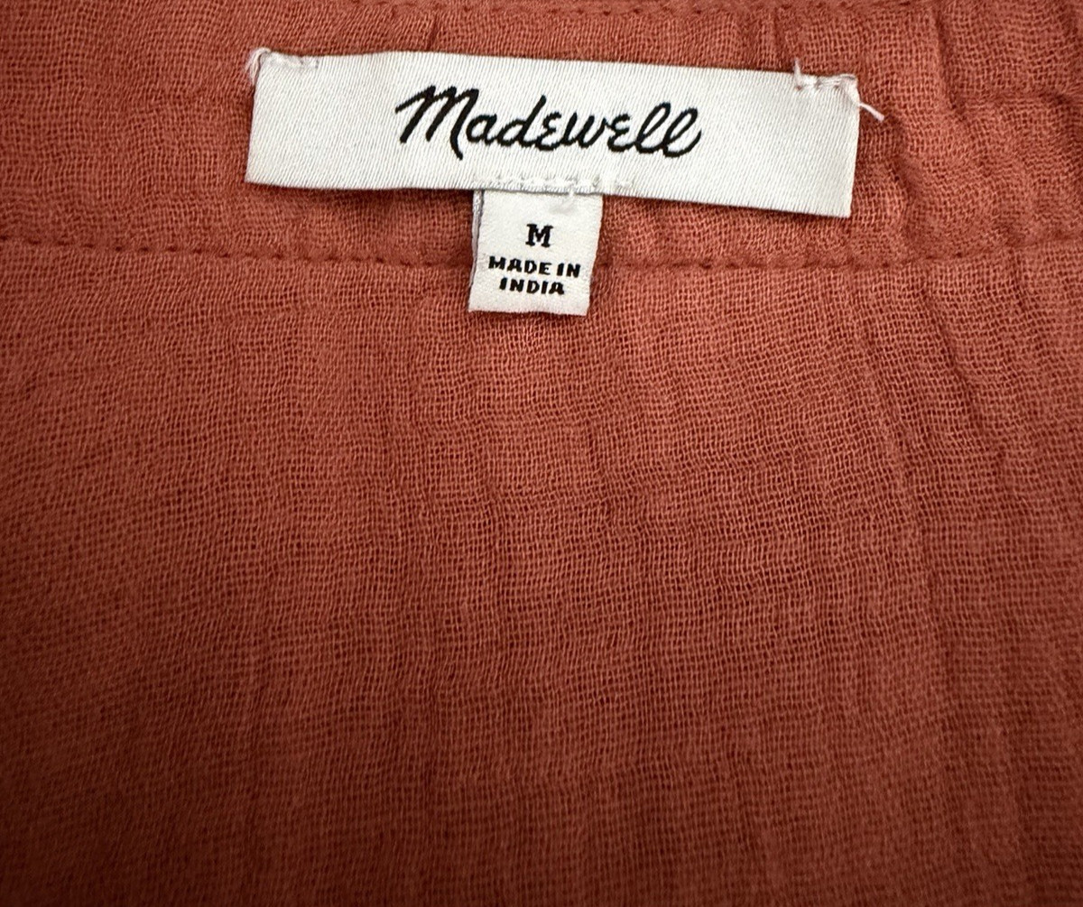 Madewell Lightspun Cuff Sleeve Button Up Tiered Mini Dress Size M Orange Summer