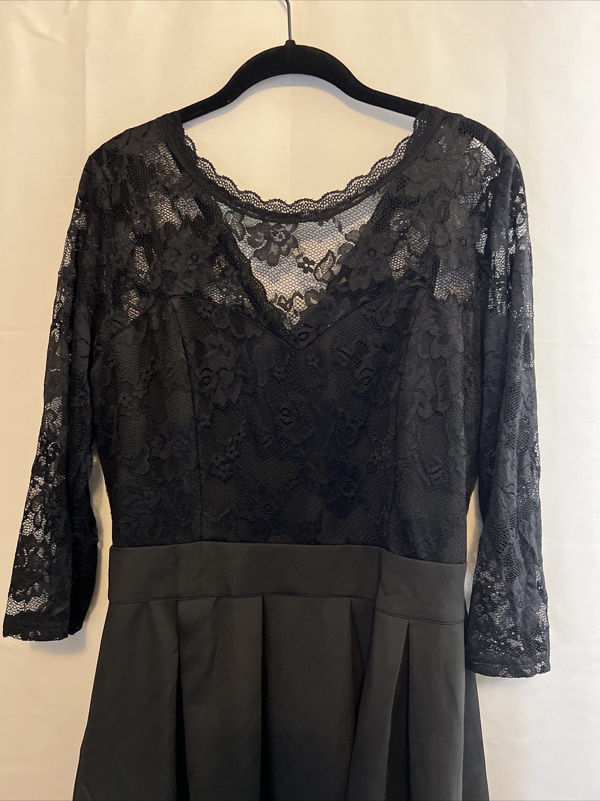 Miusol Black Lace Fit & Flare Pleated Sz XLarge 3/4 Sleeve Dress NWT
