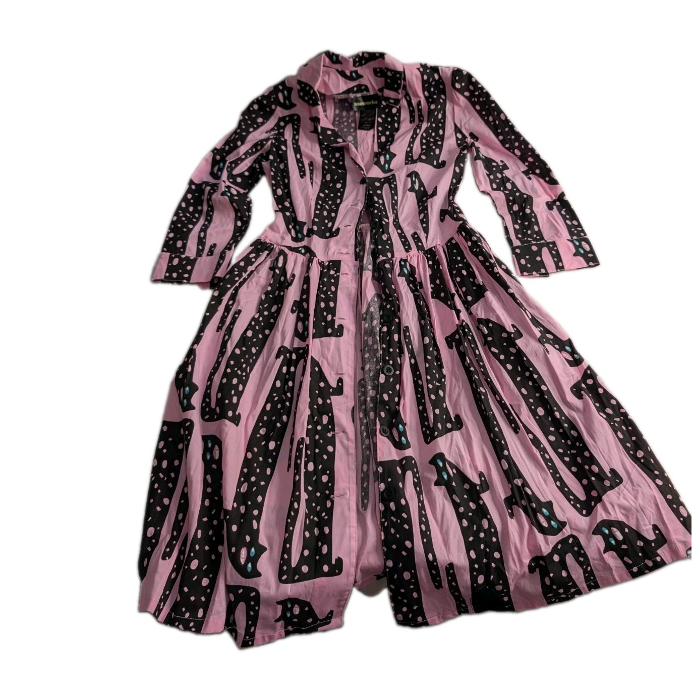 Nooworks Cat Print Dress Small S Pink Black Art Teacher Aesthetic Retro Cotton
