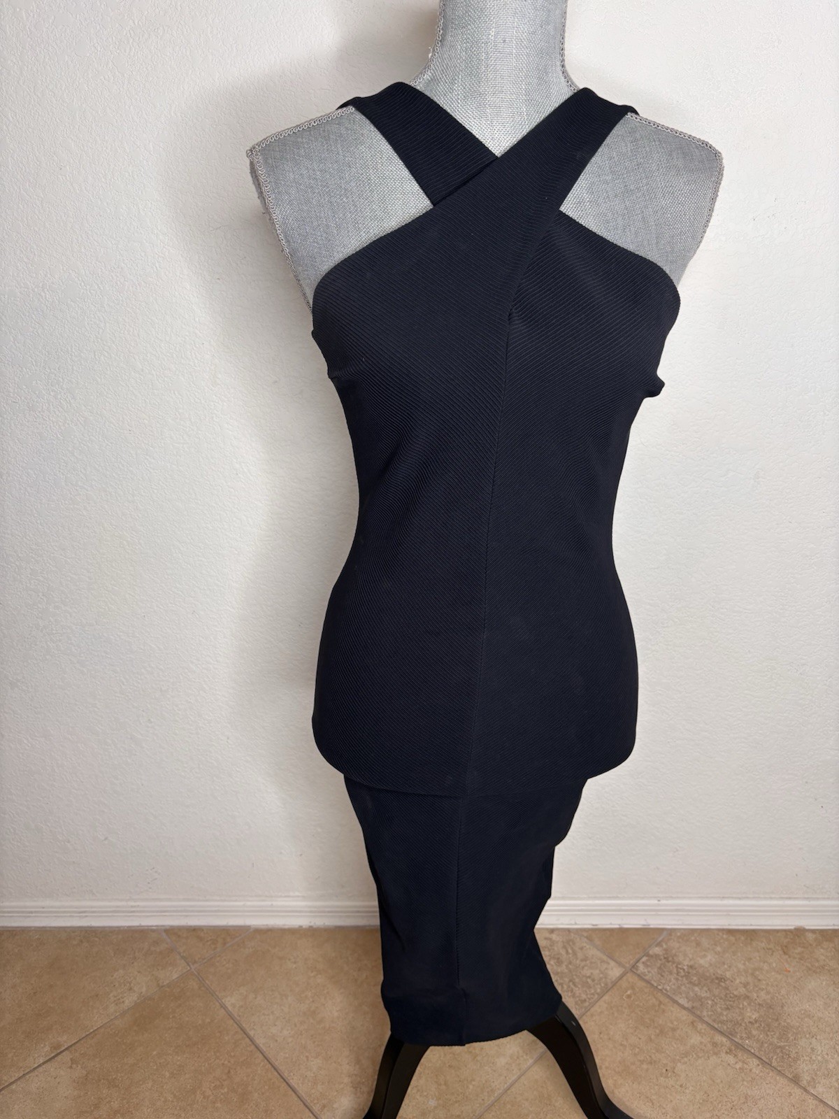 Nadia Tarr Black Ribbed Sleeveless Body Con Dress Size S