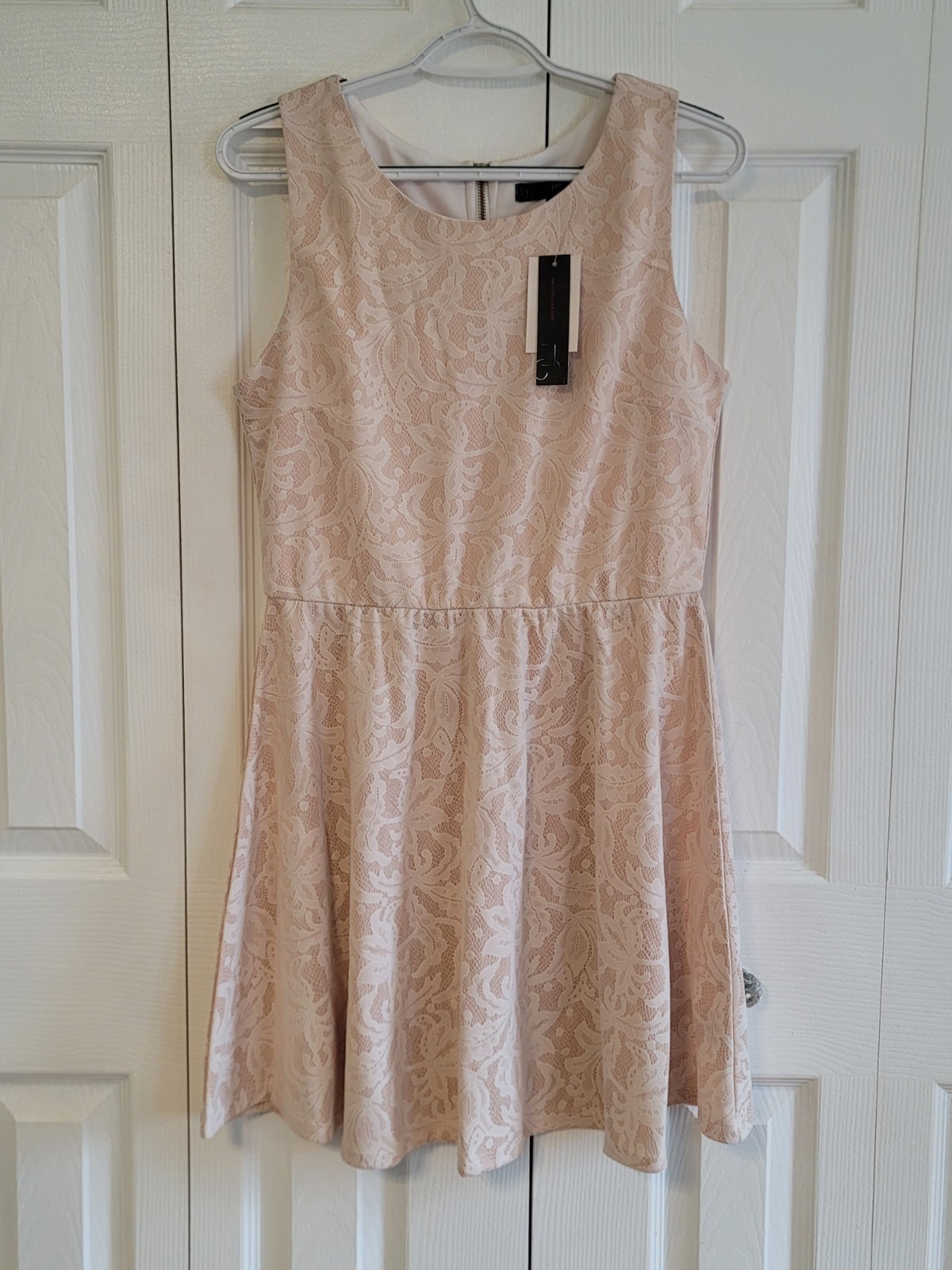 NWT Heartsoul Dress Size Large Lace Flare Tank Sleeveless Nude/Ivory