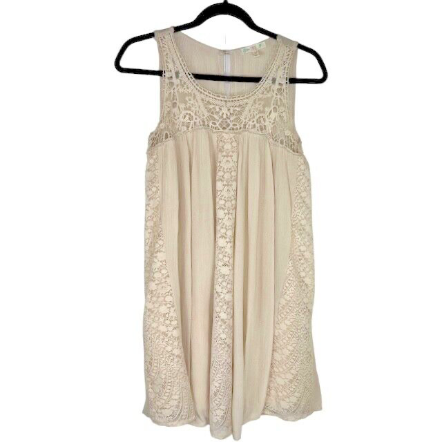 Love Fire Crochet Lace Boho Dress Womens Size XS Cream Beige Sleeveless Shift