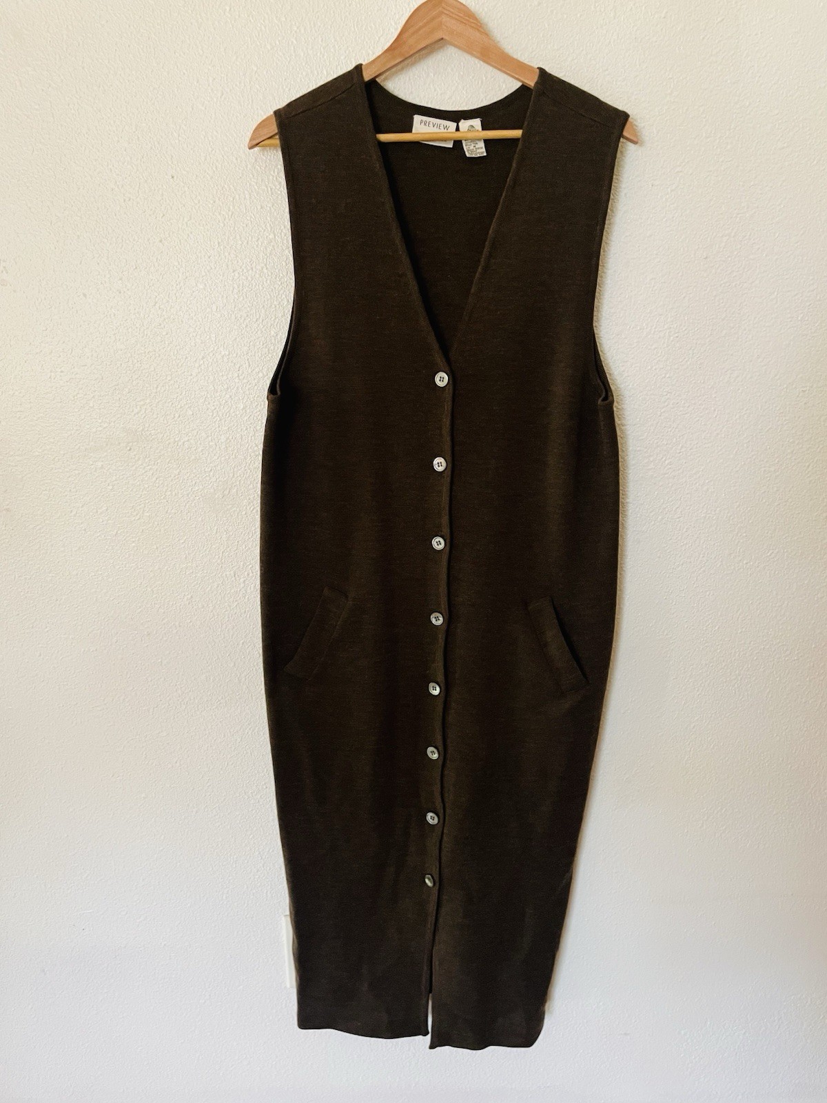 Preview Collection Brown Midi Sleeveless Button Front Dress 100 Merino Wool Sz M