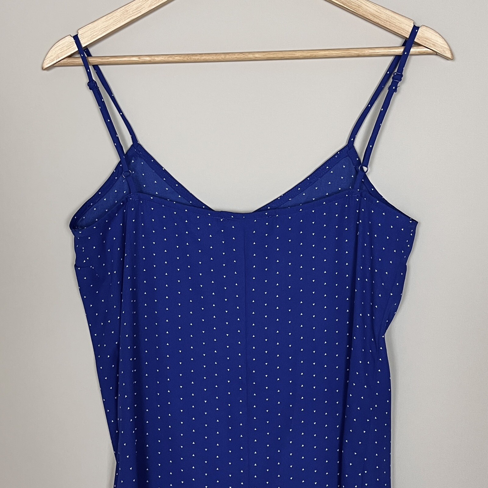 Lulus Paiton Royal Blue Midi Slip Dress Geo Polka Dot Semi Sheer Lightweight S