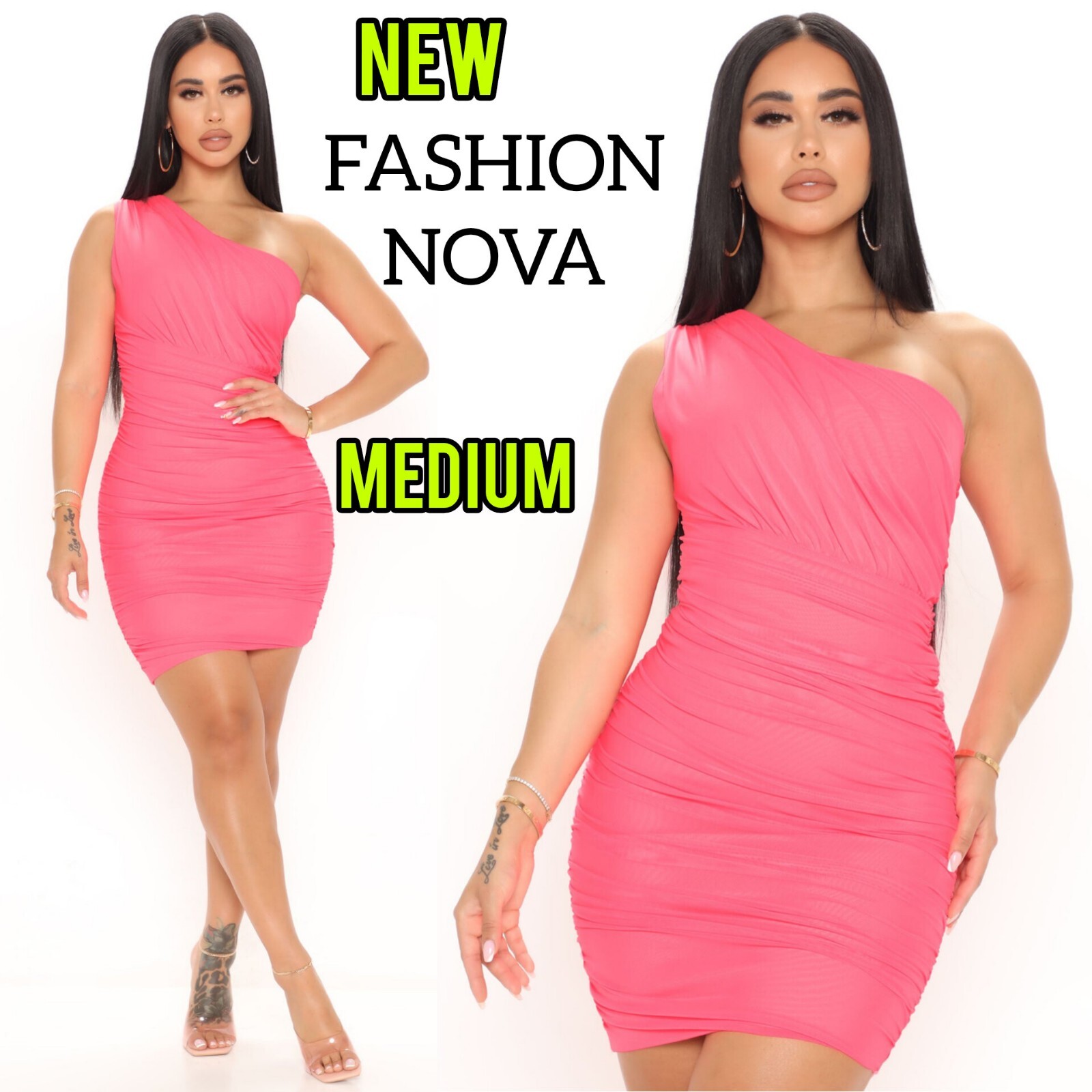 NEW Fashion Nova All The Way Bandage Mini Dress In Neon Pink , MEDIUM ,