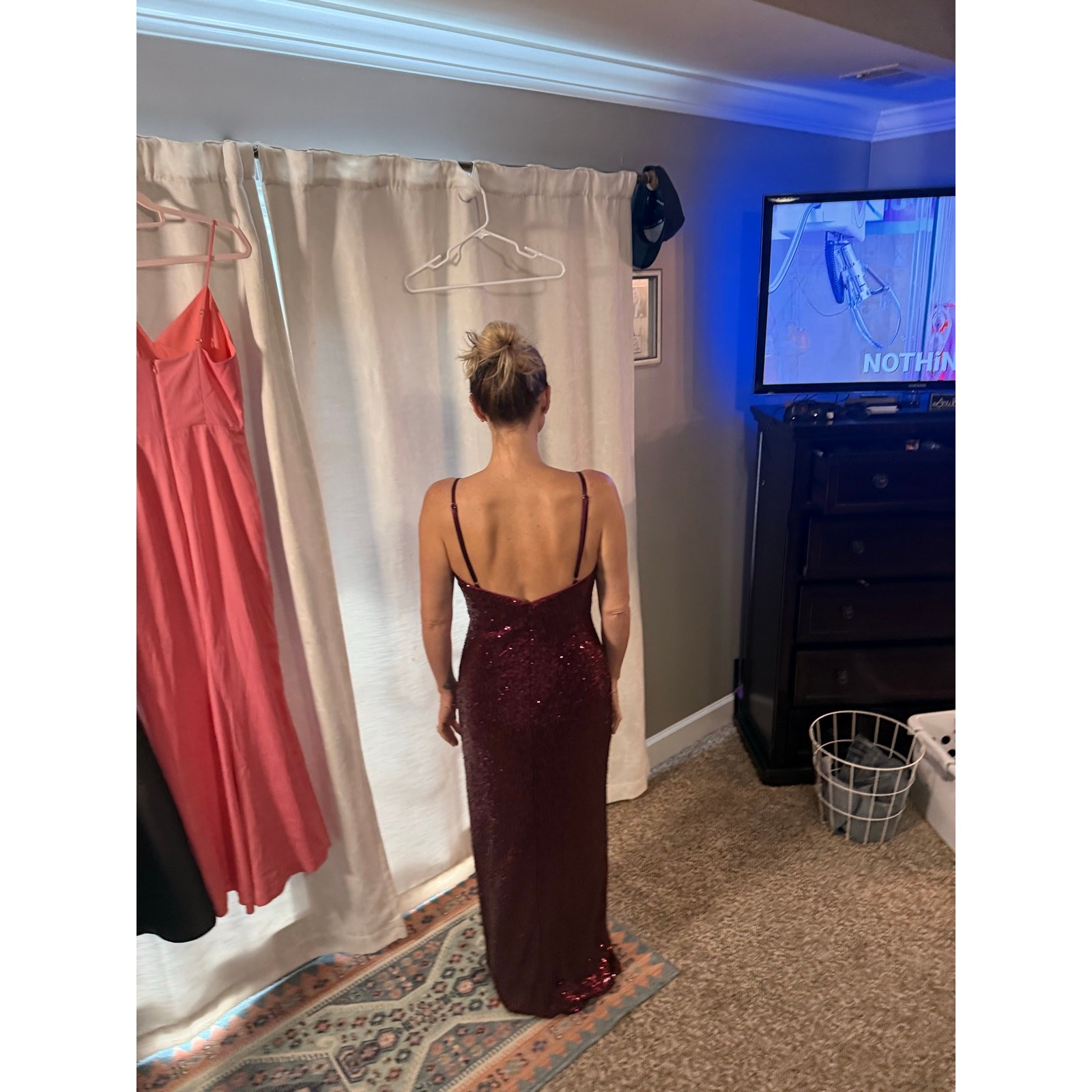 Revelry Rava Sequin Dress Cabernet Size 8 Bridesmaid Formal Maxi Gown Slit