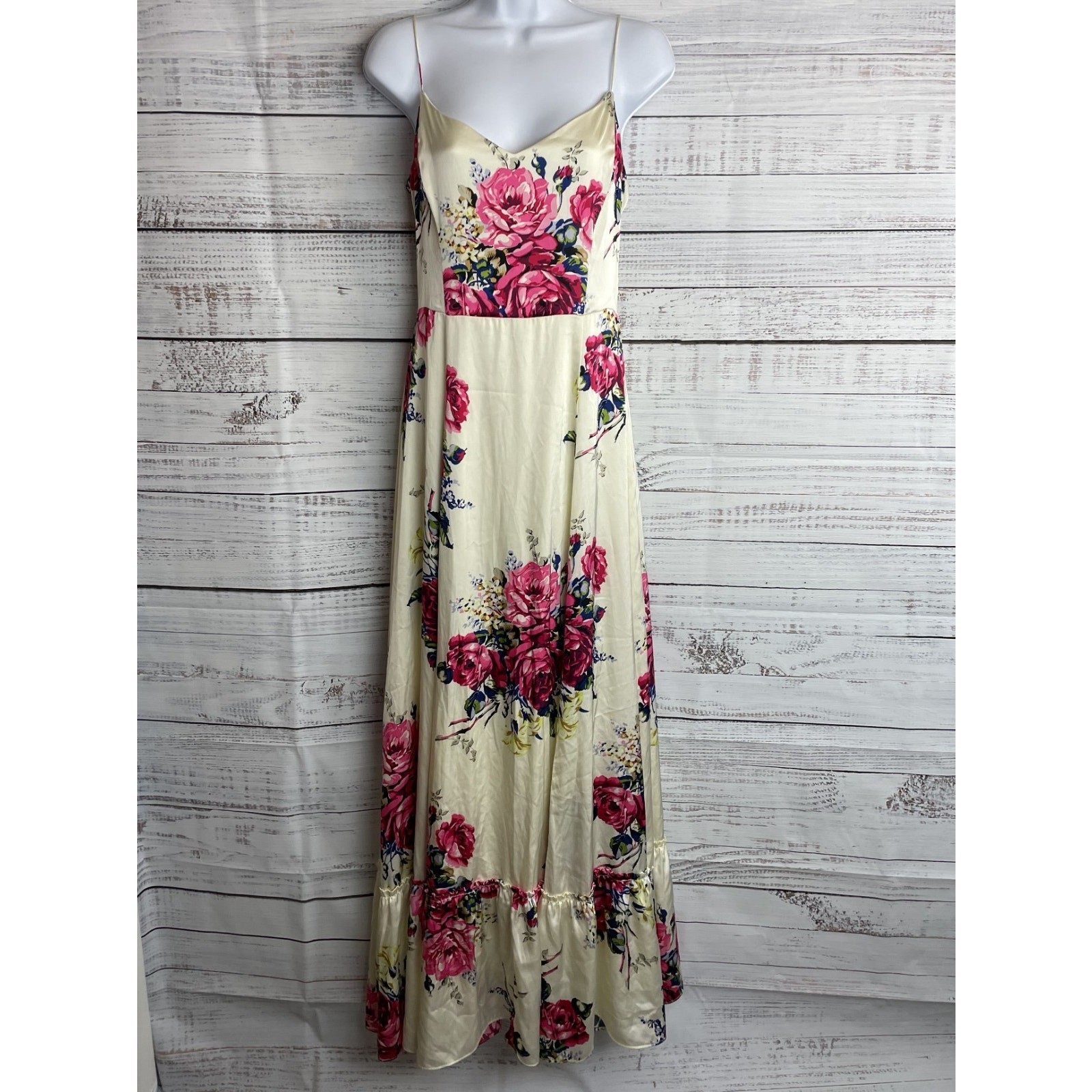 Vintage Betsey Johnson Womens Sz 6 Maxi Dress Floral Silky Spaghetti Strap