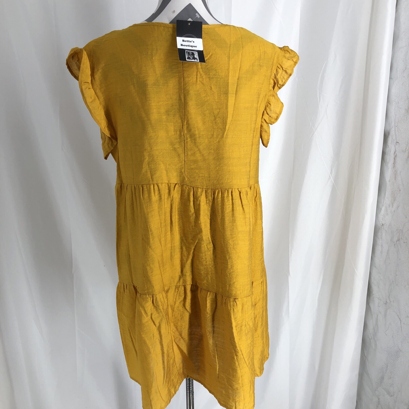 Doubleju A Line Mustard V Neck Flutter Sleeve Dress Size Large