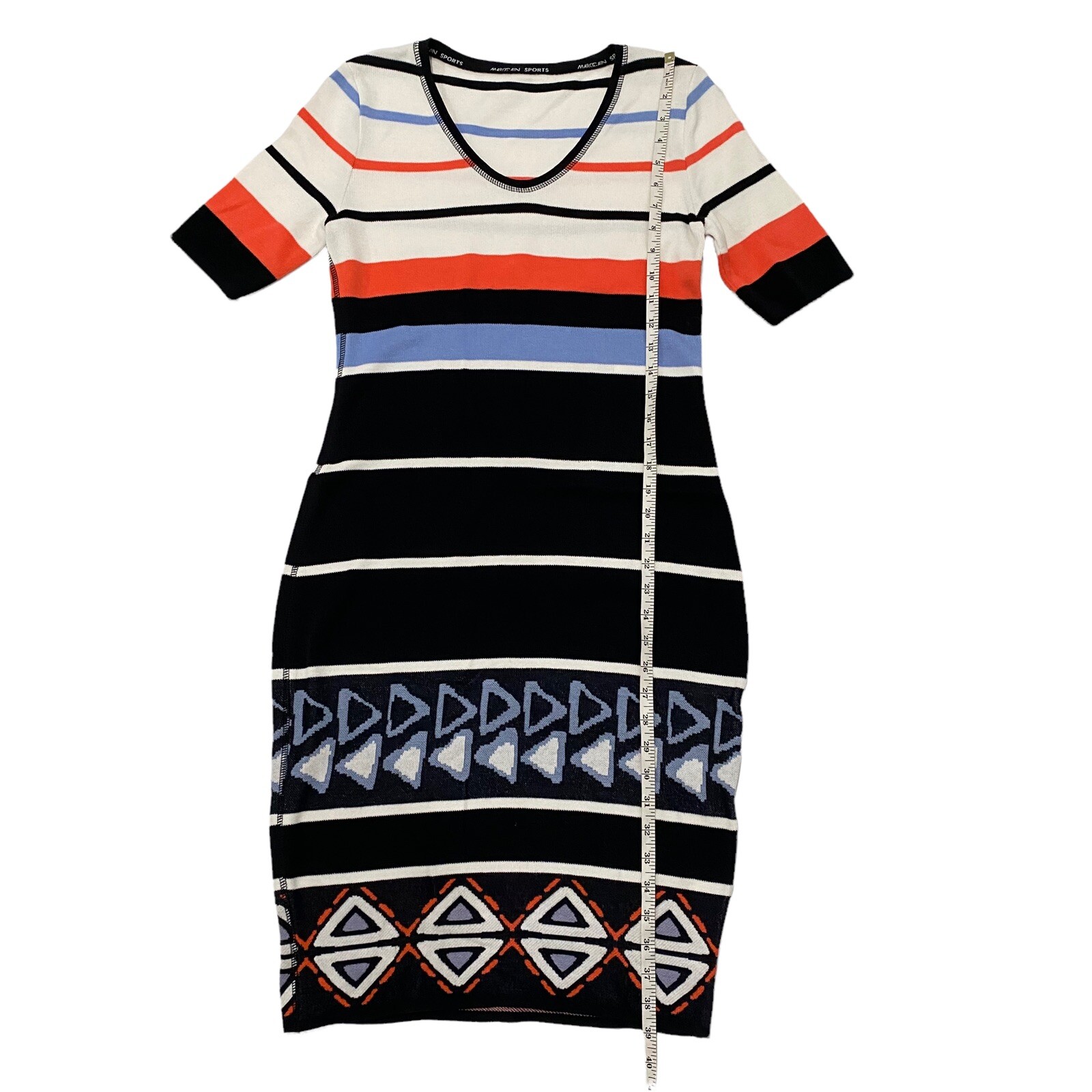 Marc Cain Sport Navy White Coastal Striped Geometric Knit Dress N2