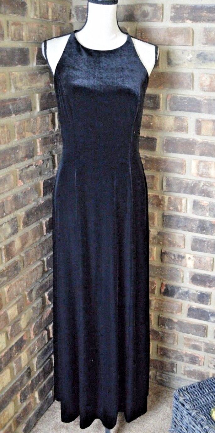 Alex Evenings Womens Dress Vintage 90s size 12 Black Velvet Maxi Evening Gown BE