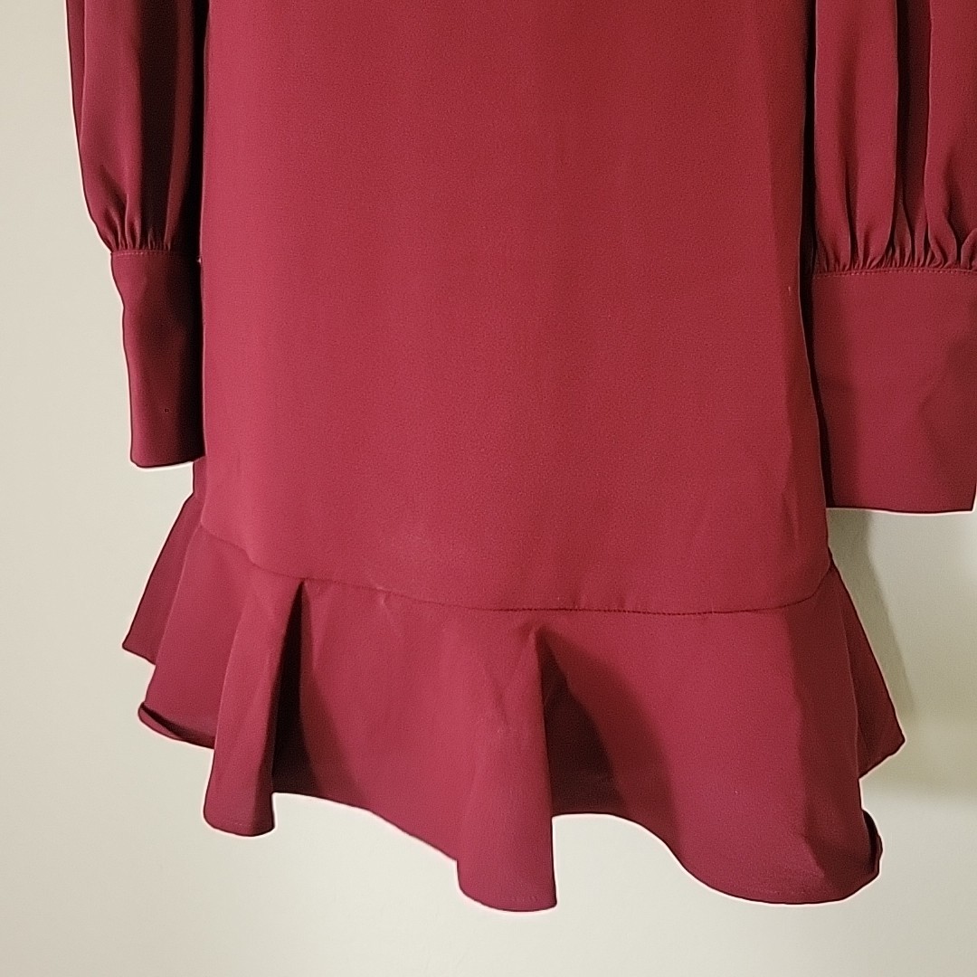 Express Maroon Sz S Elegant Long Sleeve Dress Pleated Mock Neck Button Cuff