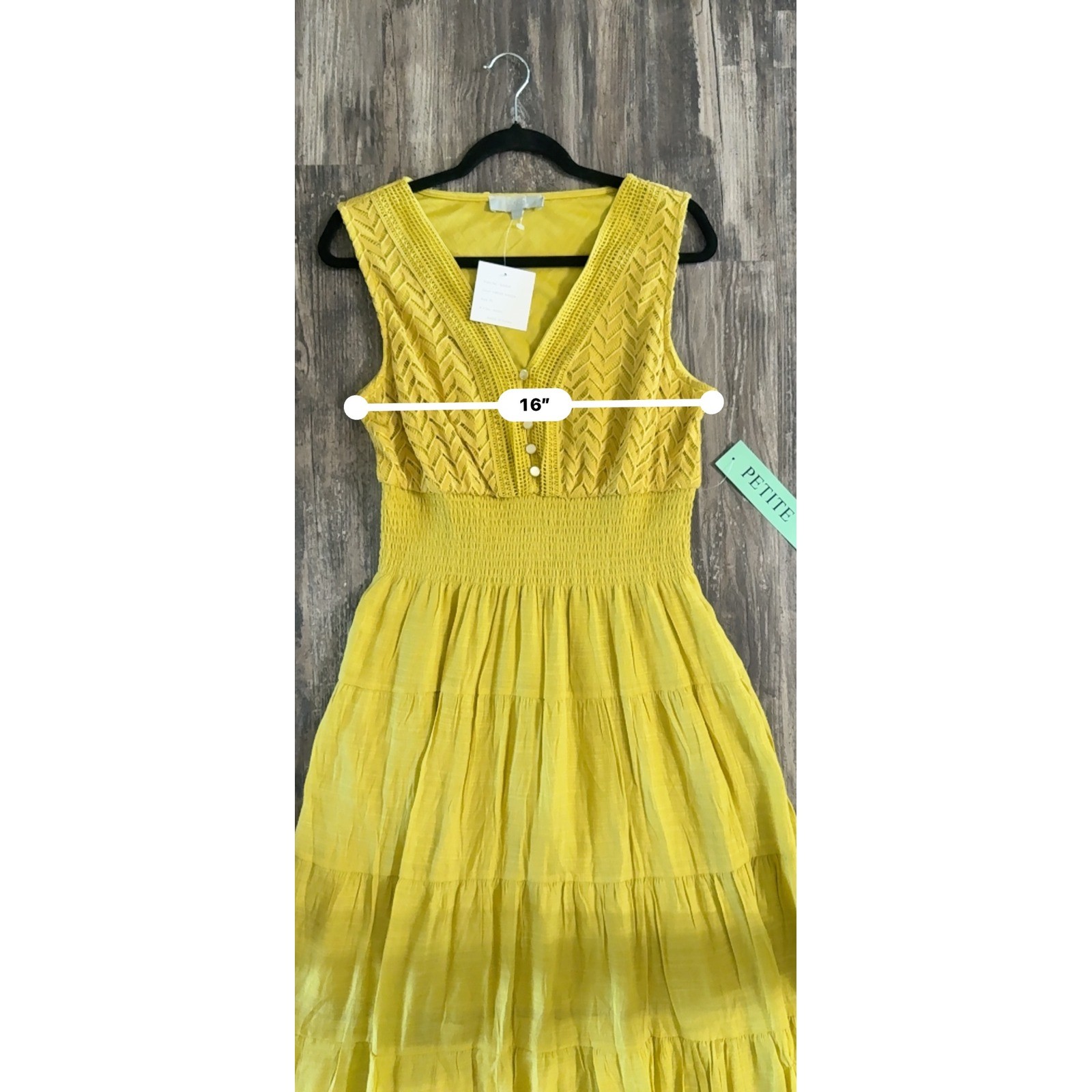 J Gee Cress Chevron Crochet Lace Tiered Mustard Maxi Sun VacationDress size PL