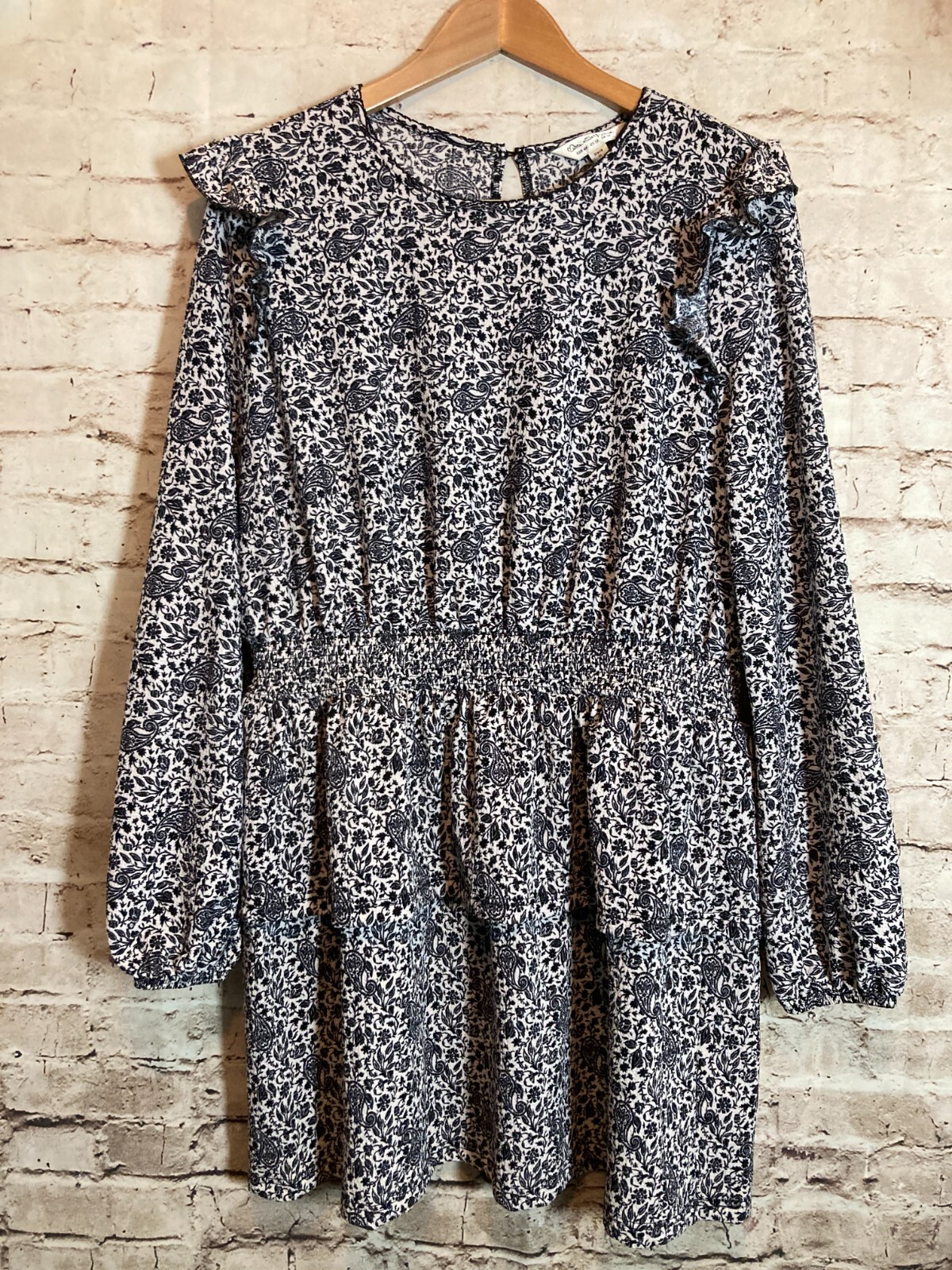Miss Selfridge Dress Womens 12 Navy Blue Micro Florals Ruffle Cottage Tiered