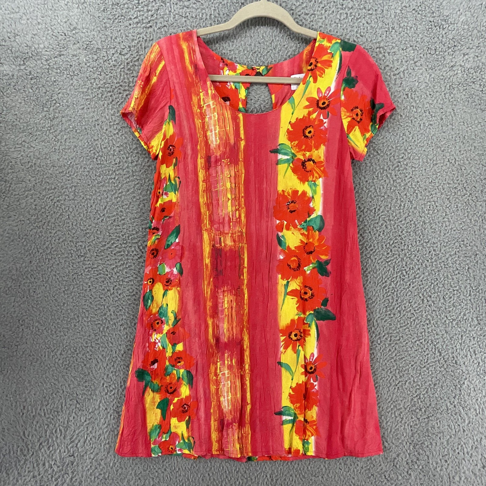 Jams World Hula Moon Dress Womens S Pink Floral Fire Daisy Trapeze Swing Summer