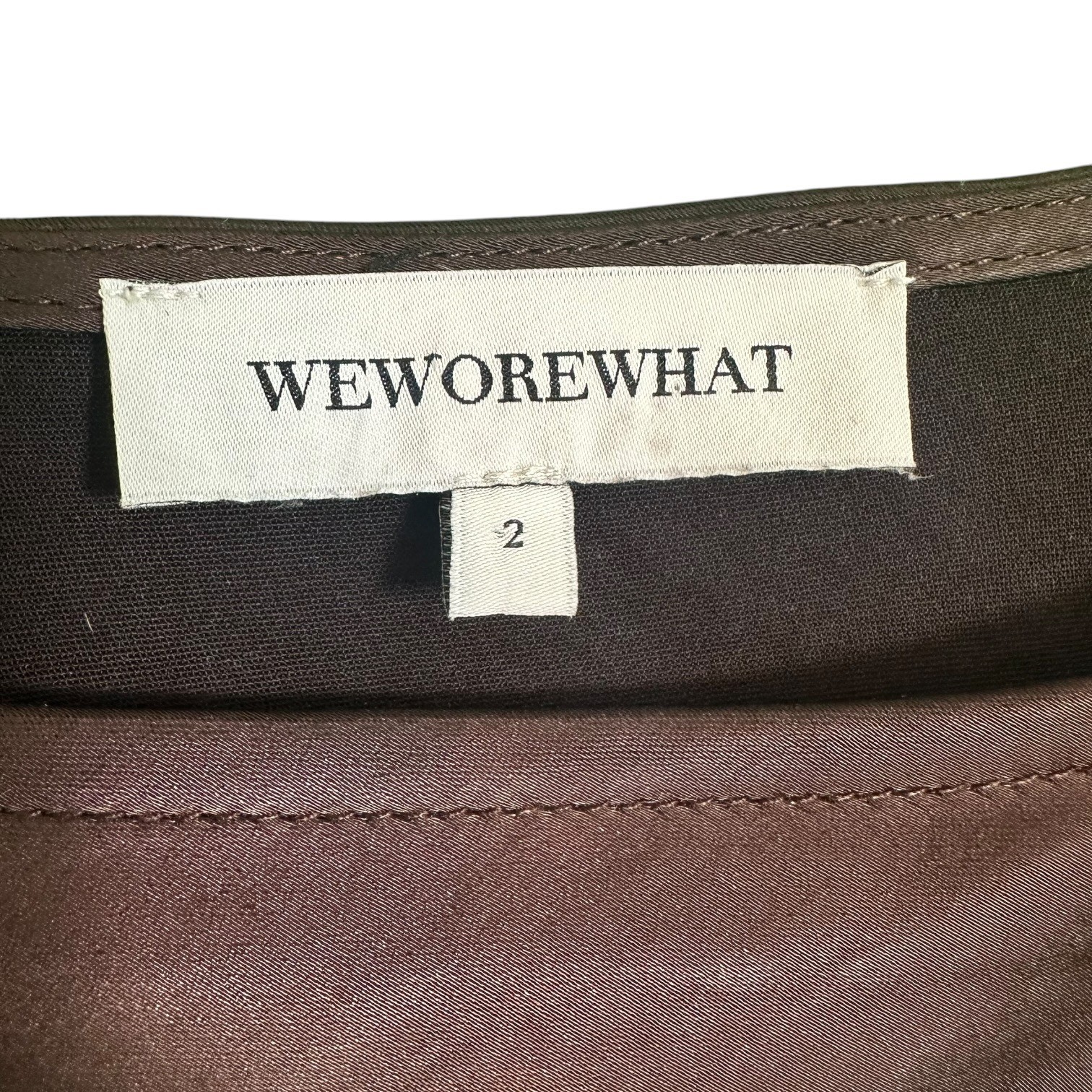WeWoreWhat Maxi Dress Balloon Sleeve Satin Charmeuse Tie Waist Brown 2 Boho Chic