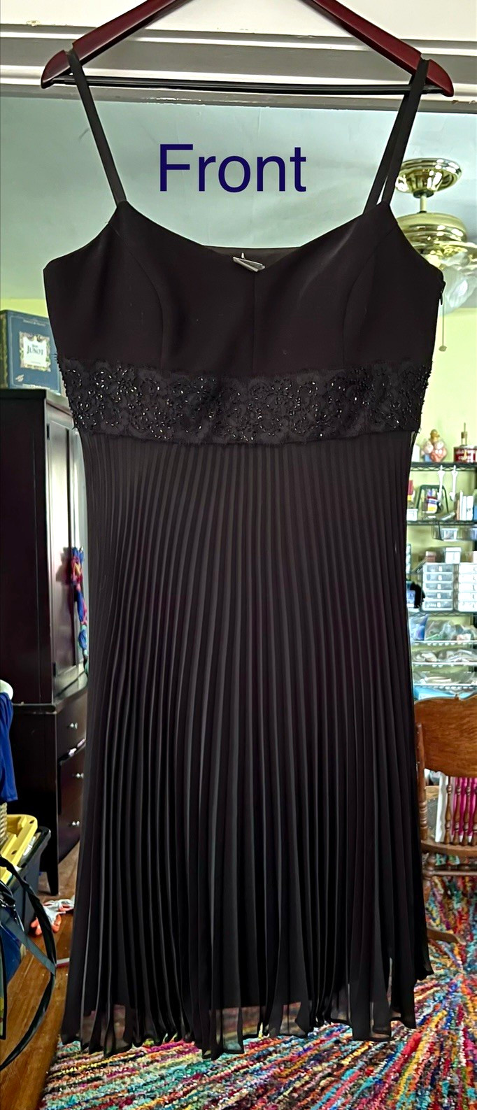 Ann Taylor Black Fit & Flare Sweetheart Beaded Chiffon Knee Dress – Size 12