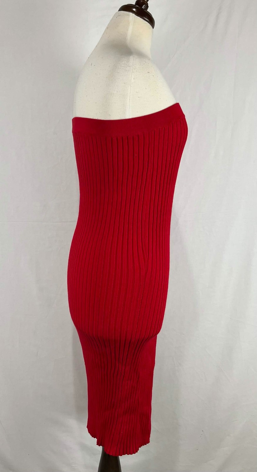 EUC Hera Collection Womens Red Ribbed Knit Strapless Front Split Dress Size M