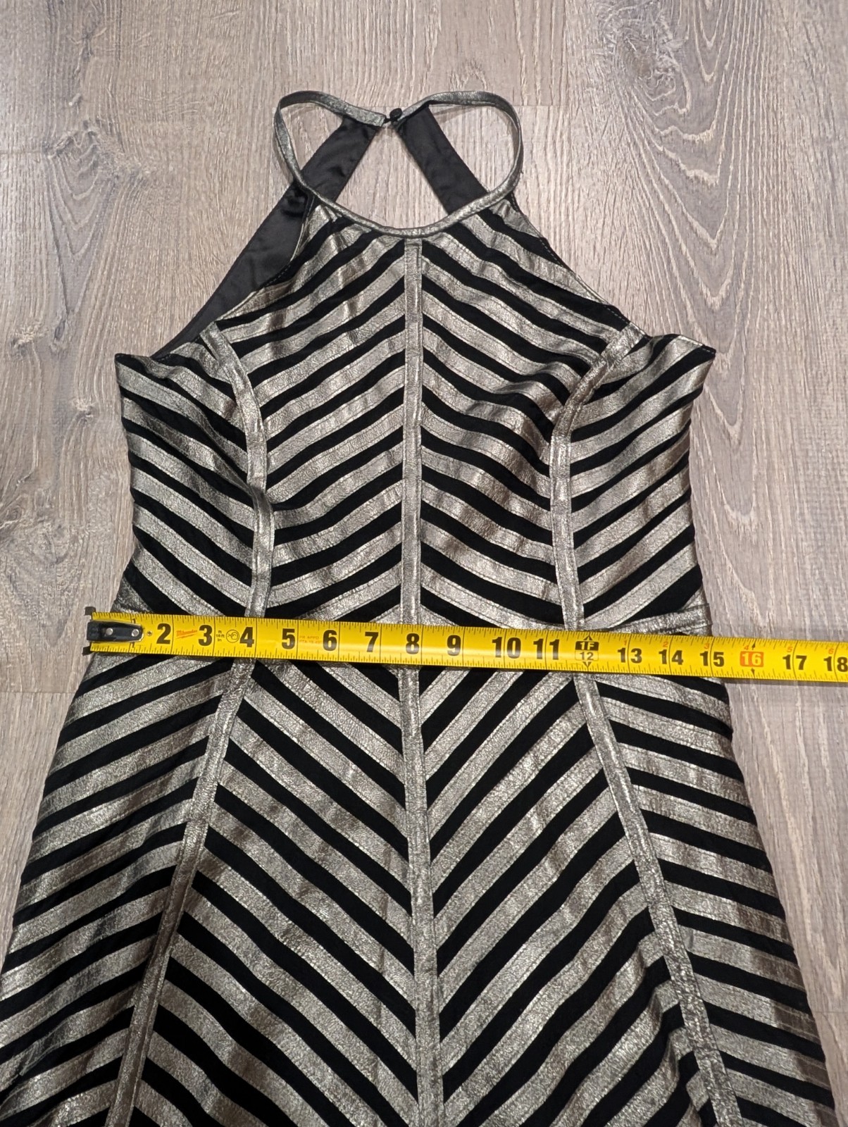 Parker Black Silver Striped Halter Fit & Flare Knee Dress Sleeveless S