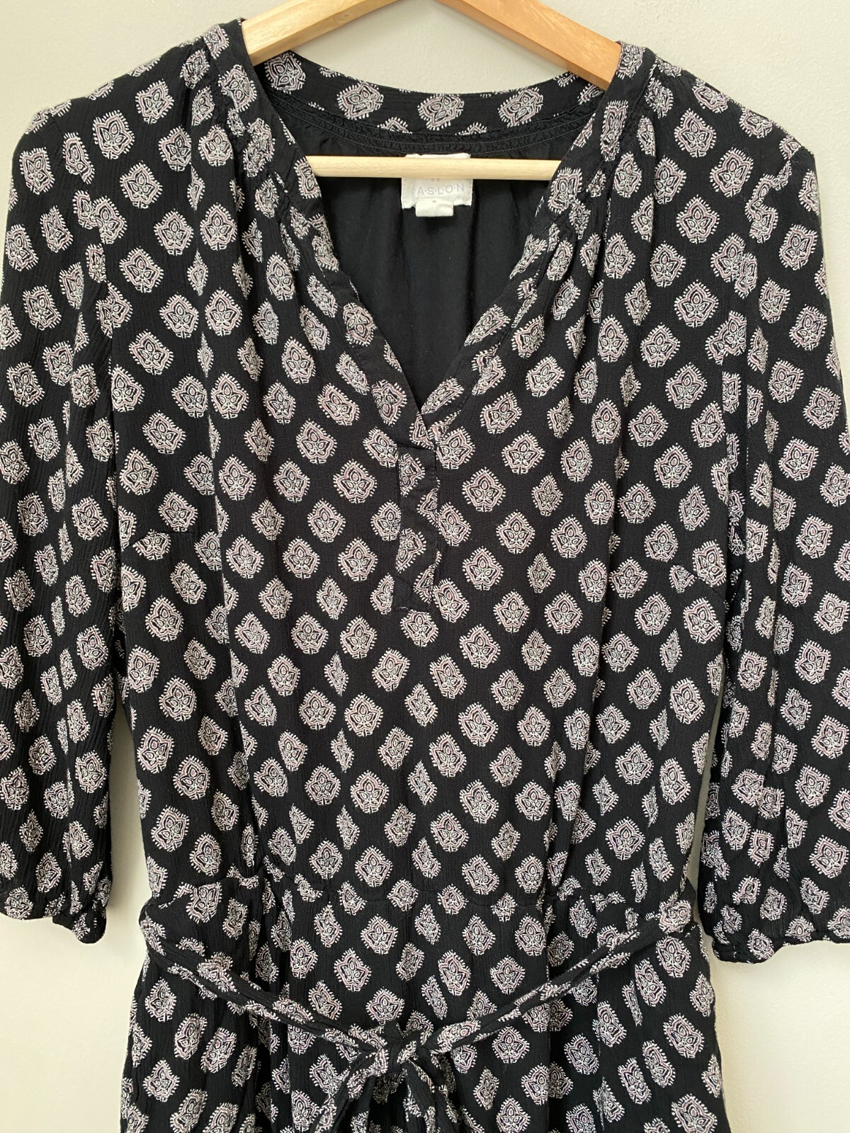 Caslon Women’s Medium Patterned Boho Peasant 3/4 Sleeve Tunic Dress Black