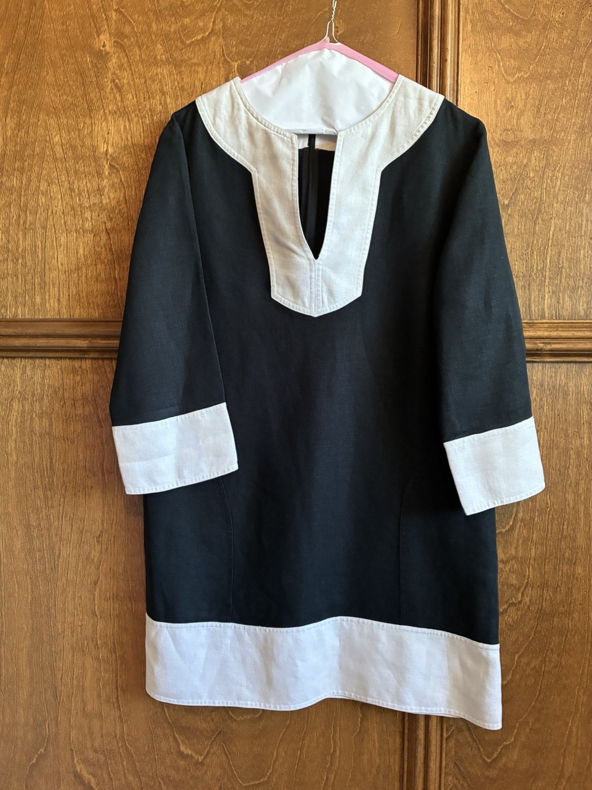 Michael Kors, Black And Ivory Short Linen Tunic Caftan Size 8