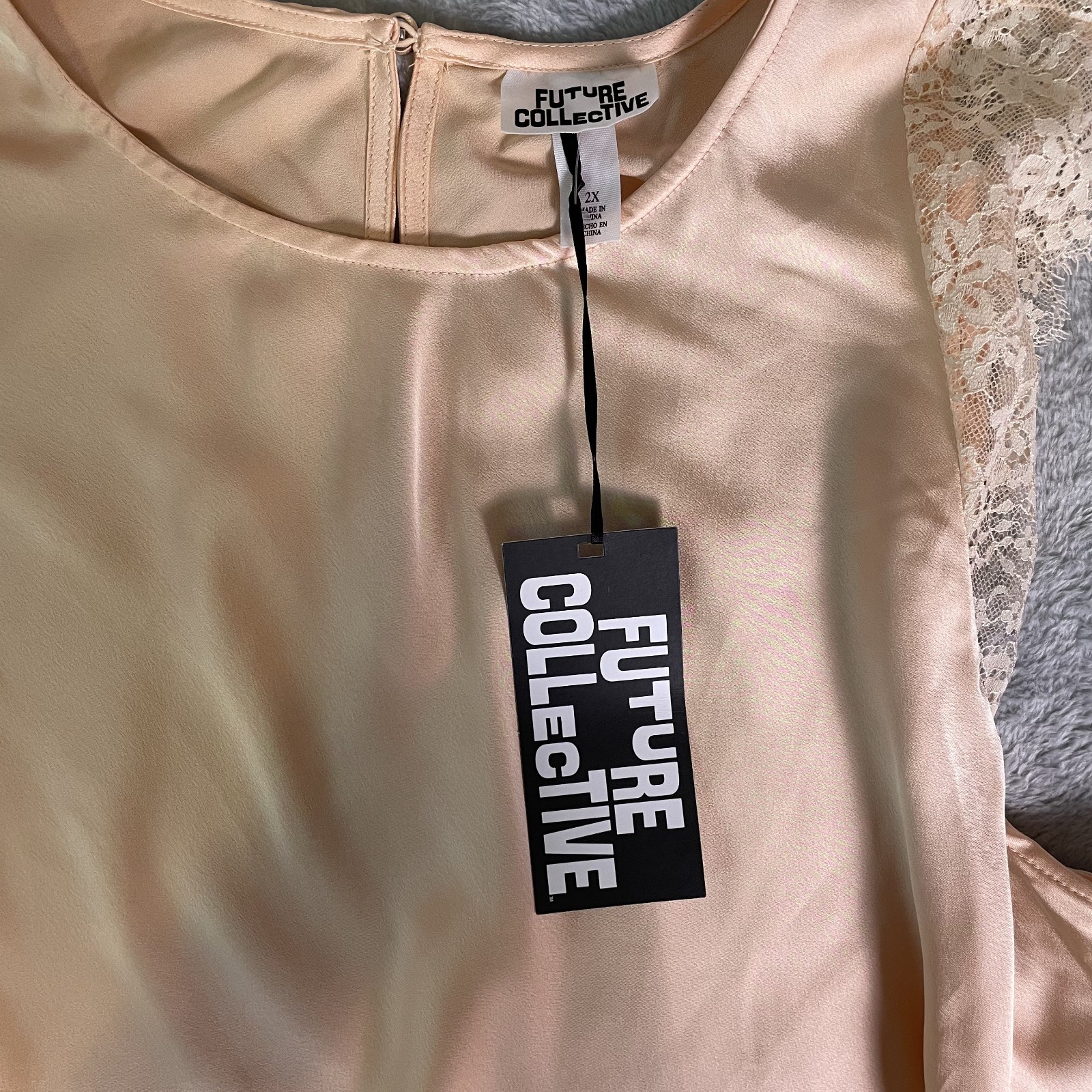 NWT Future Collective Maxi Slip Dress Womens 2X Peach Champagne Satin Sexy Night