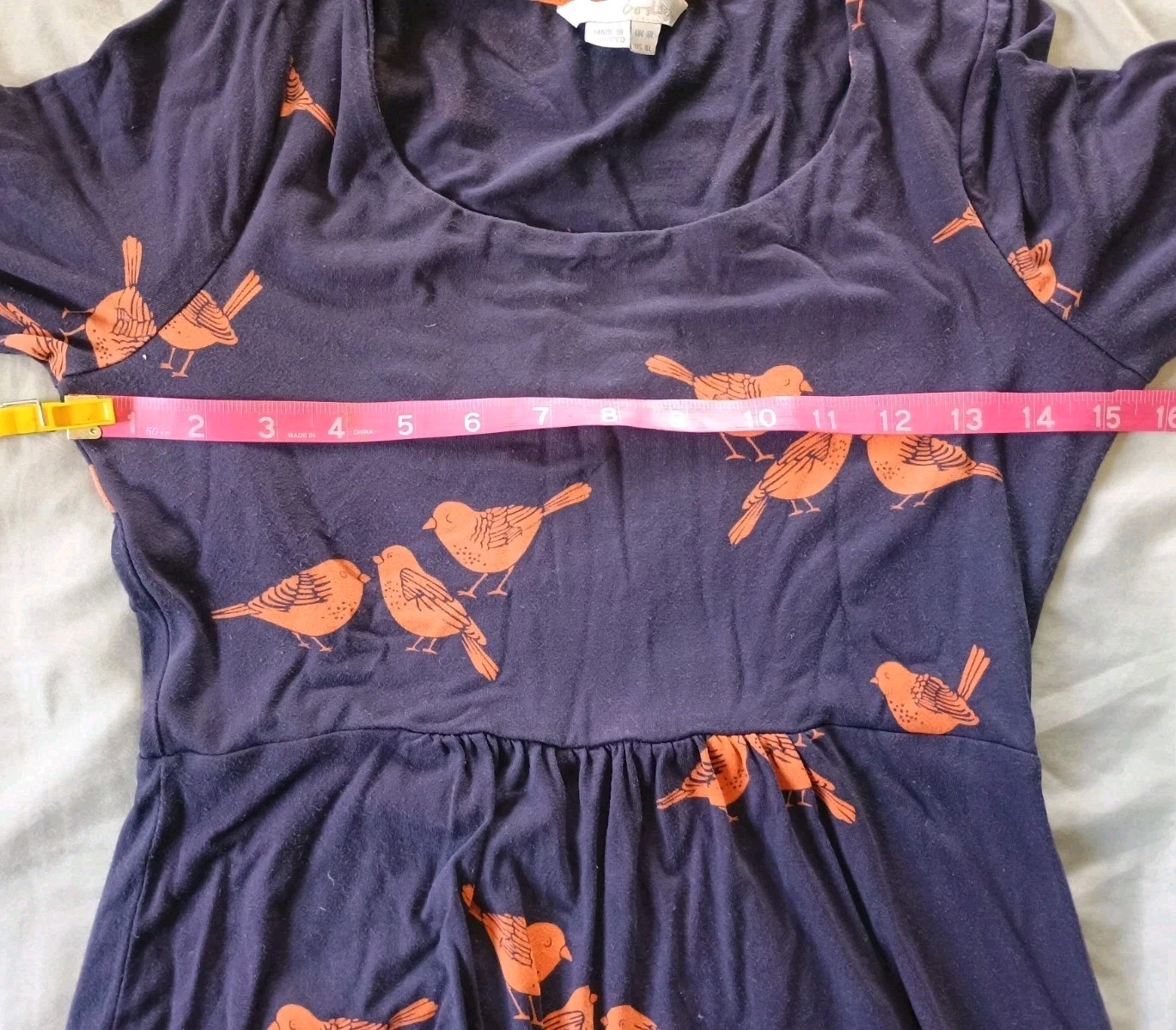 Boden Navy Dress Size 4 Long Orange Bird Print 3/4 Length Sleeves Nature