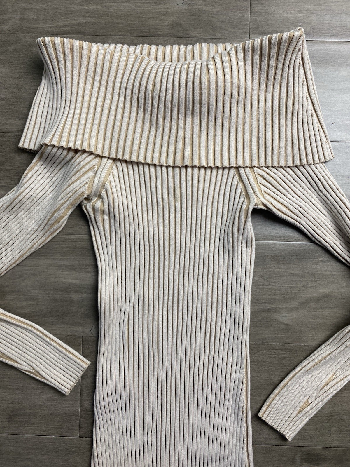 Anthropologie Sancia Dress Bodycon Brown Ribbed Stretch Knit Maxi Turtle Neck Xs