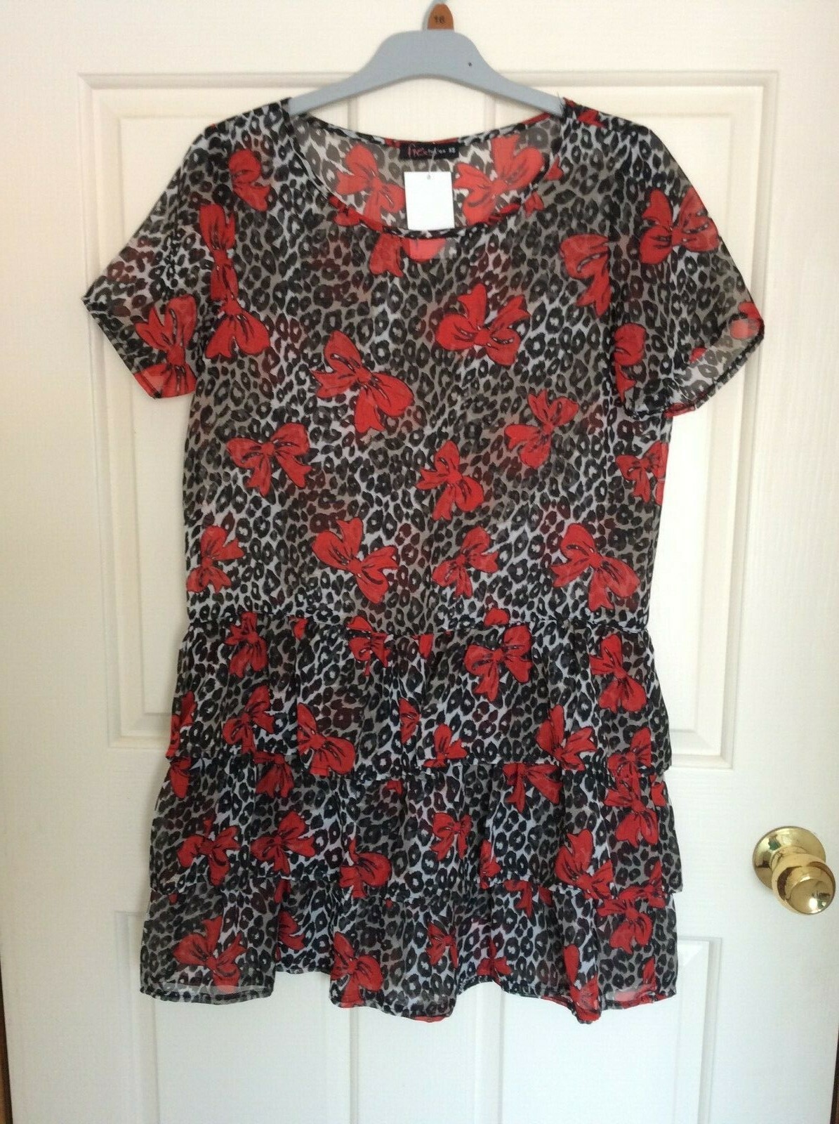 Women’s Designer Short Sleeve Multicolored Gathered Short Dress Top Size XS