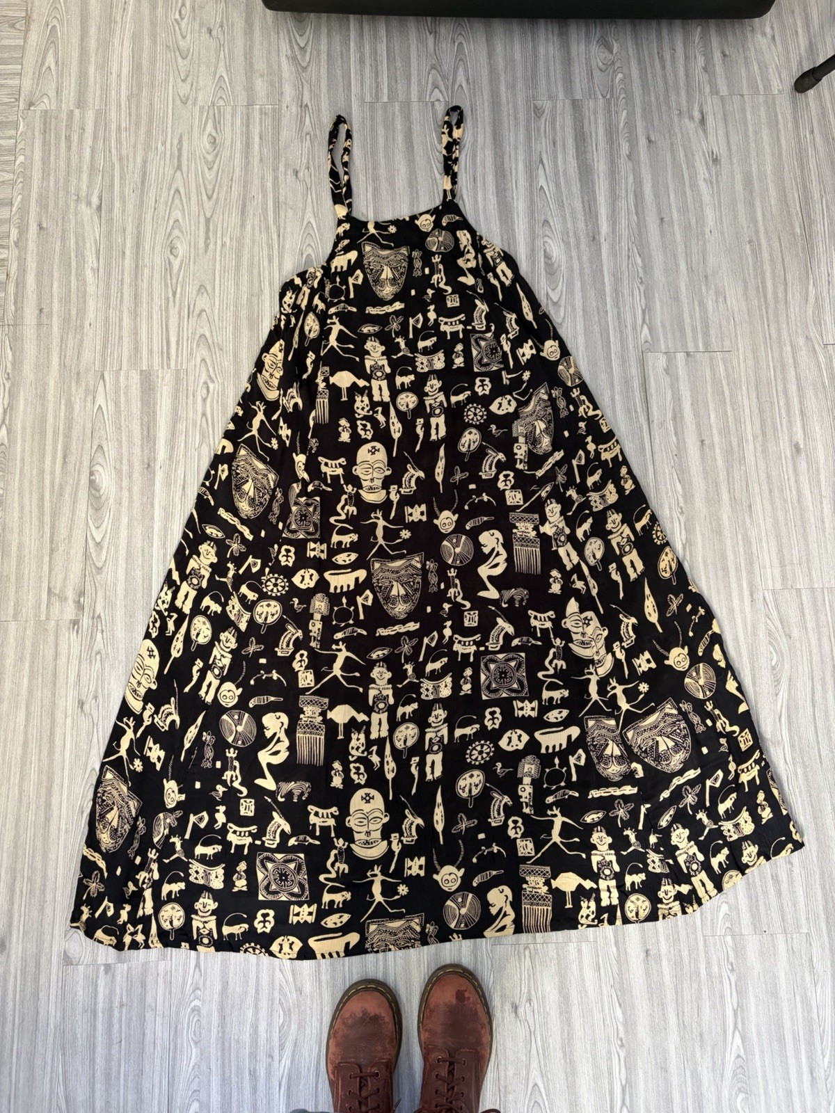 Vintage Phool African Tribal flowy bohemian maxi slip dress adjustable strap S