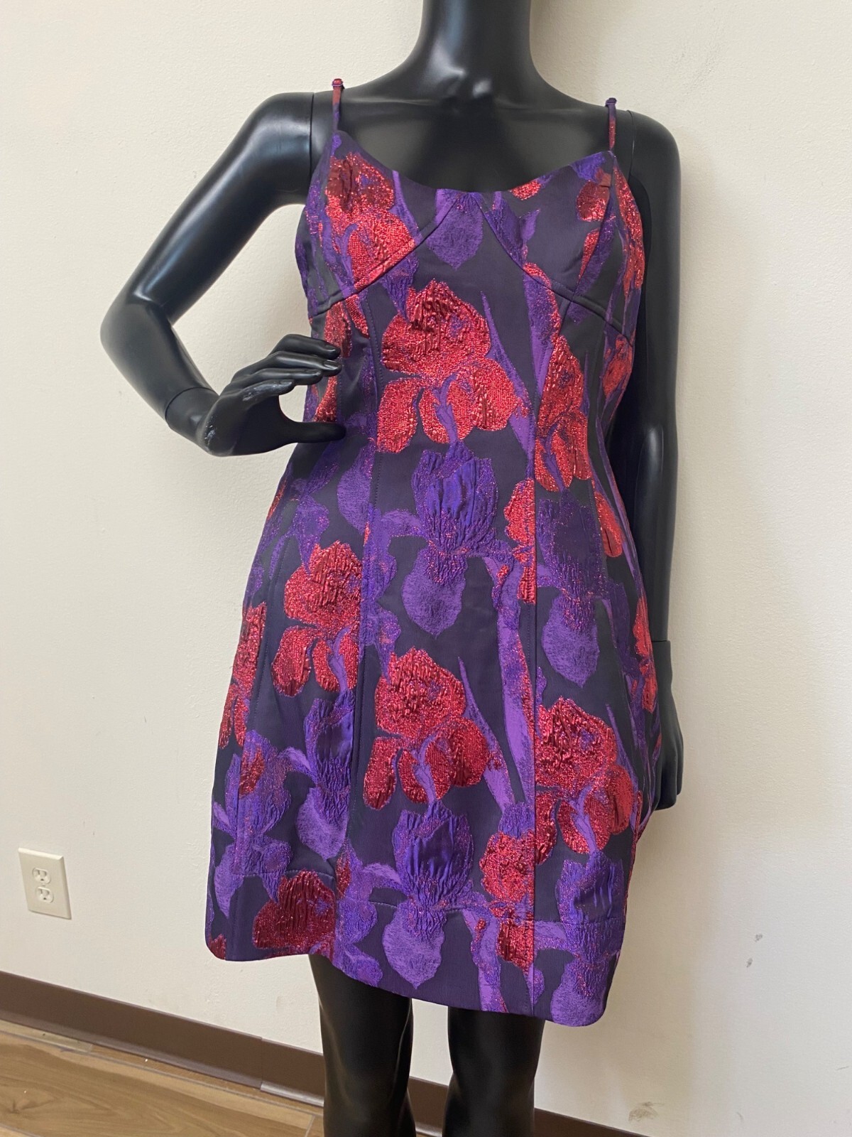 Liv Foster Women’s Purple Pink Casual Floral Jacquard Fit & Flare Mini Dress NWT