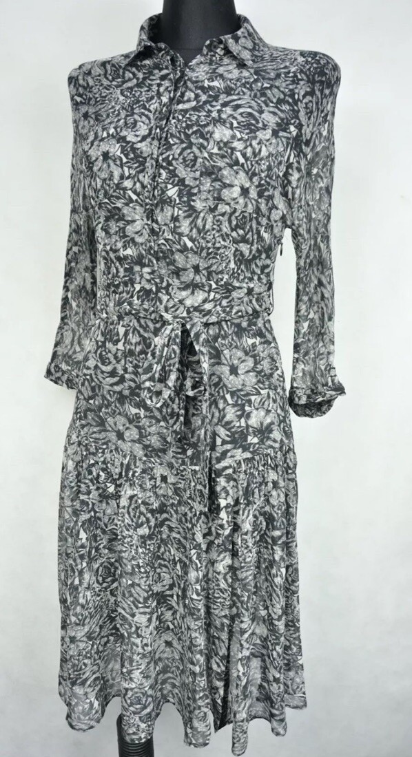 New $290 All Saints Eley Rosey Black Grey Midi Floral Women’s US 4 Viscose D9