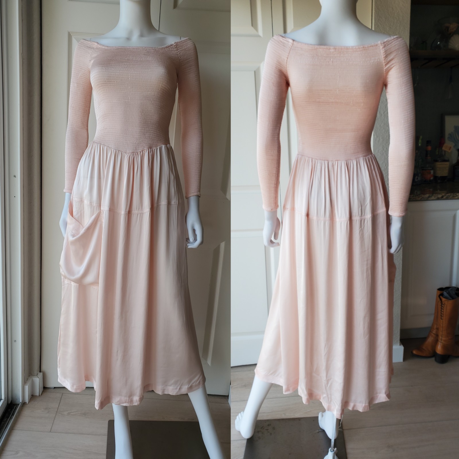 Free People Lucky in Love sz Small Pink Long Sleeve Midi Dress