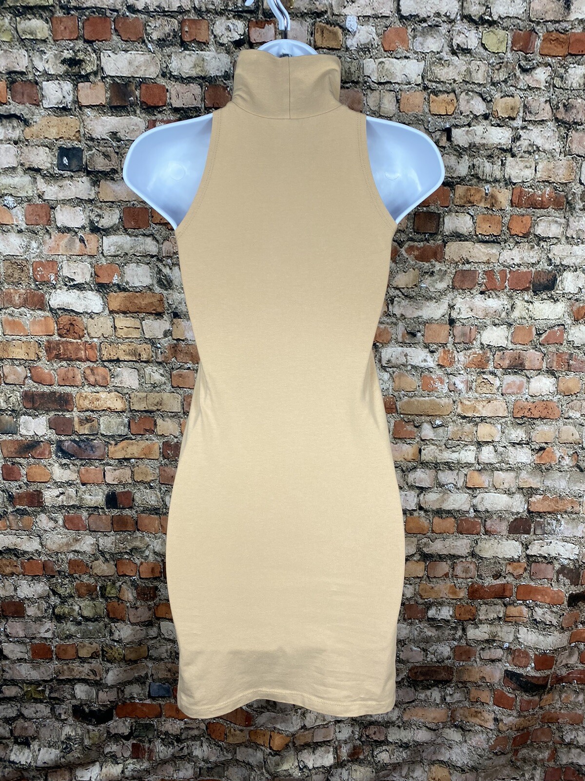American Apparel Turtleneck Tank Mini Dress Nude Tan Bodycon Indie Sleaze Small