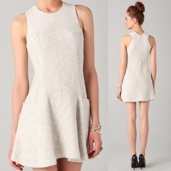 Theyskens’ Theory Dystie Feckle Mini Dress Womens 4 Ivory Tweed Fit And Flare