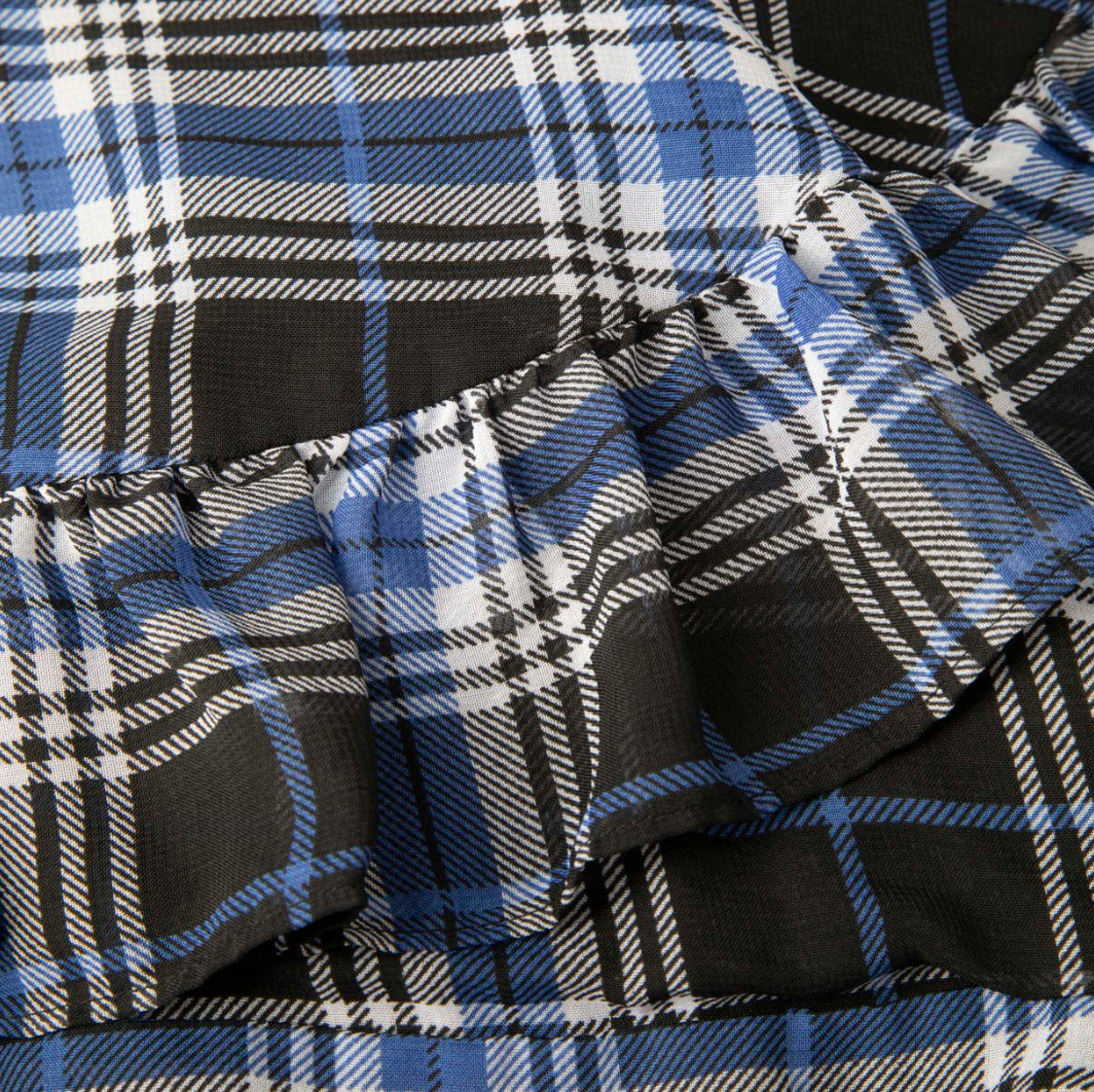 Maje Side-Ruched Plaid Tartan Blue and Navy Long Dress Ruffle UK size 10