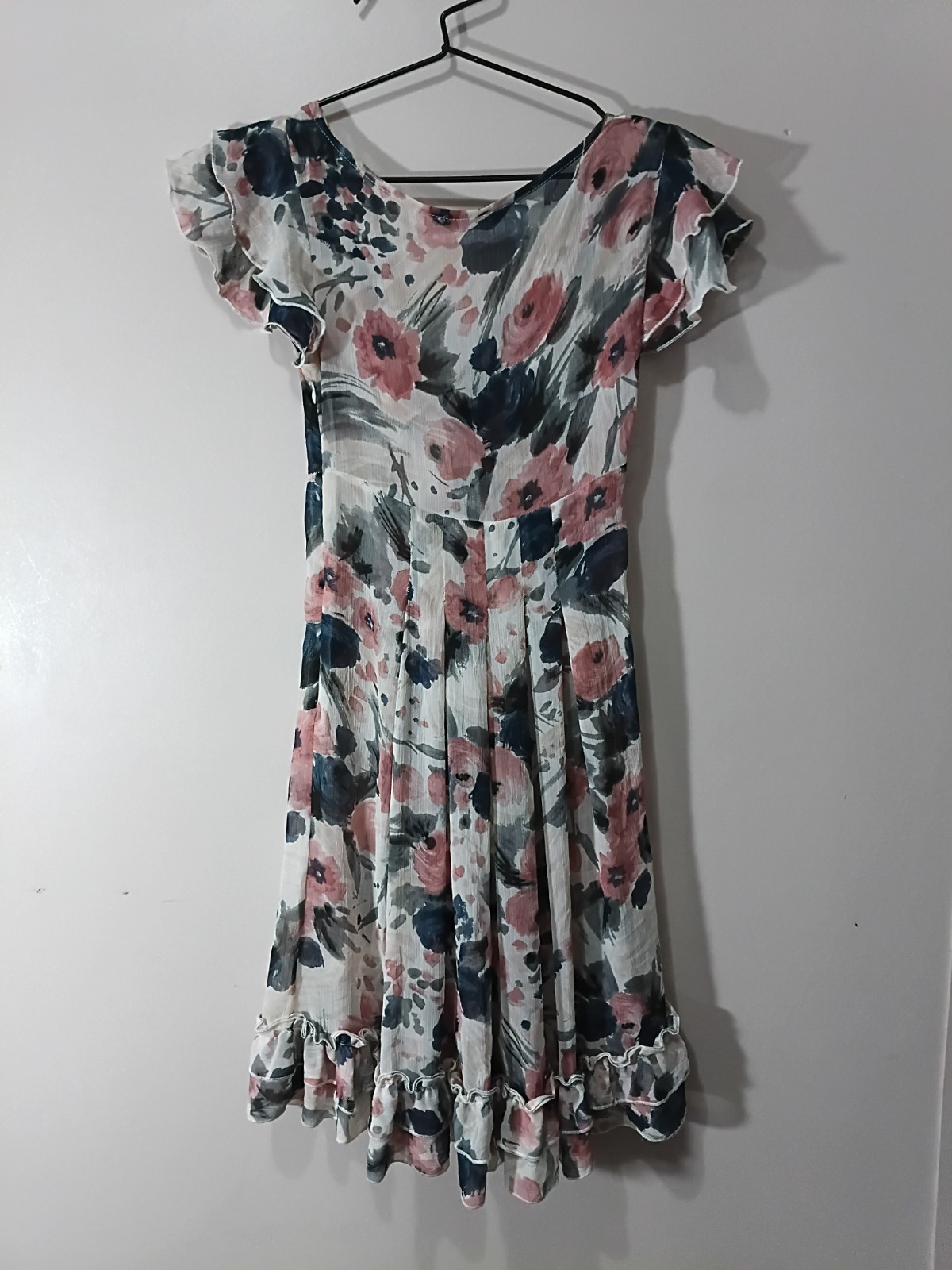 Dorothy Perkins Size 6 Short Sleep Blue Beige Sheer Linen Dress