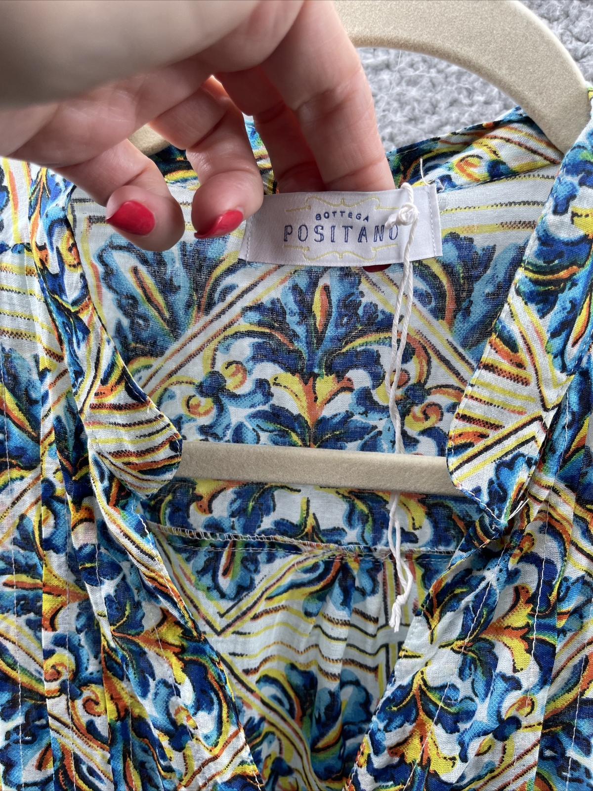 BOTTEGA POSITANO Tunic Color di mare colab O/S (Med/Large) Floral Indian Cotton