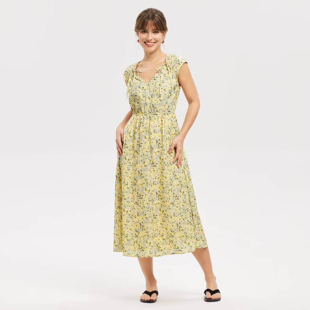 Women Cap Sleeve Tie Shoulder Midi Dress – Universal Thread Lemon Yellow