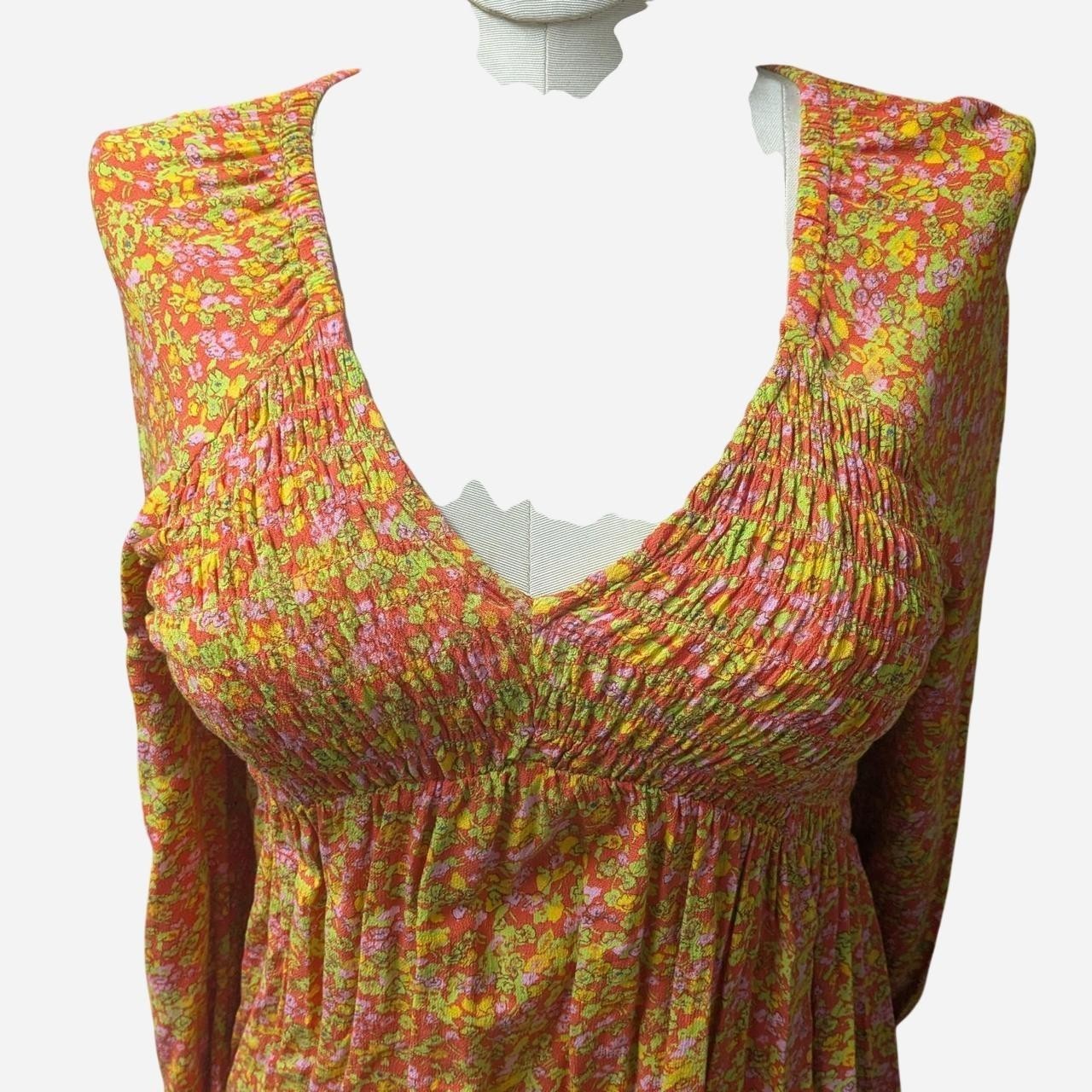 BP. Women’s Floral Smocked V-Neck Long Sleeve Sundress Short Size S