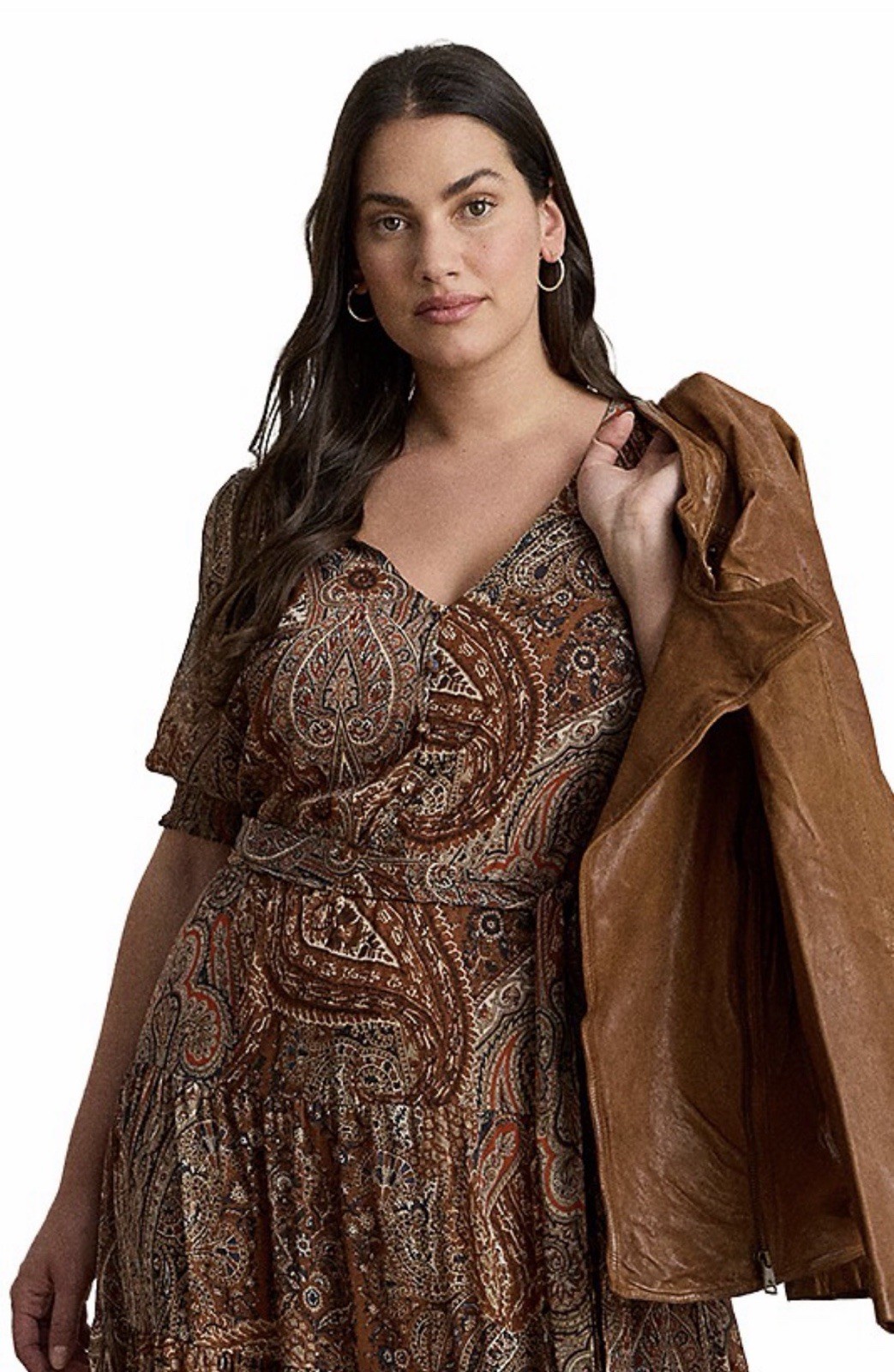 New RALPH LAUREN 18W Plus PAISLEY Belted Crinkle Georgette Dress $225
