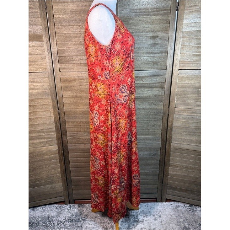 Karin Stevens Vintage Red Floral Rayon Maxi Dress Womens Size 6 Sleeveless Boho