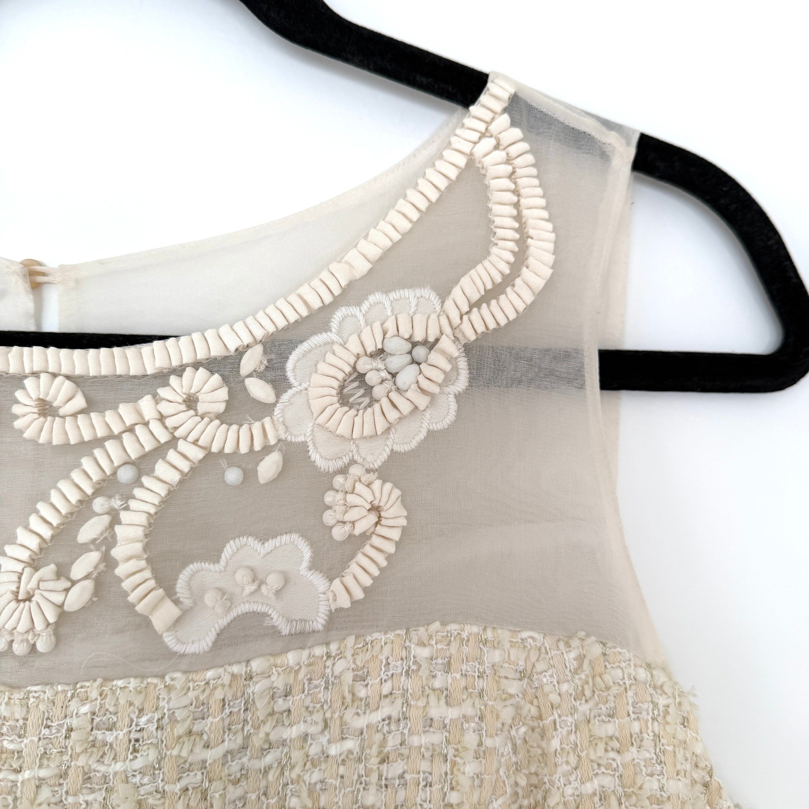 Brooks Brothers Womens Cream Metallic Tweed Embroidered Silk Yoke Dress 10 Ivory