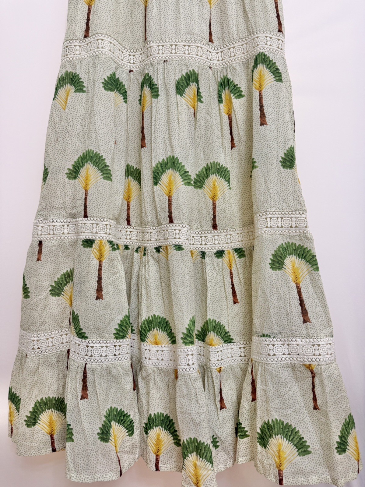 Calypso St Barth Summer Maxi Dress with Crocheted Tiered Smock Ruffle Tropical