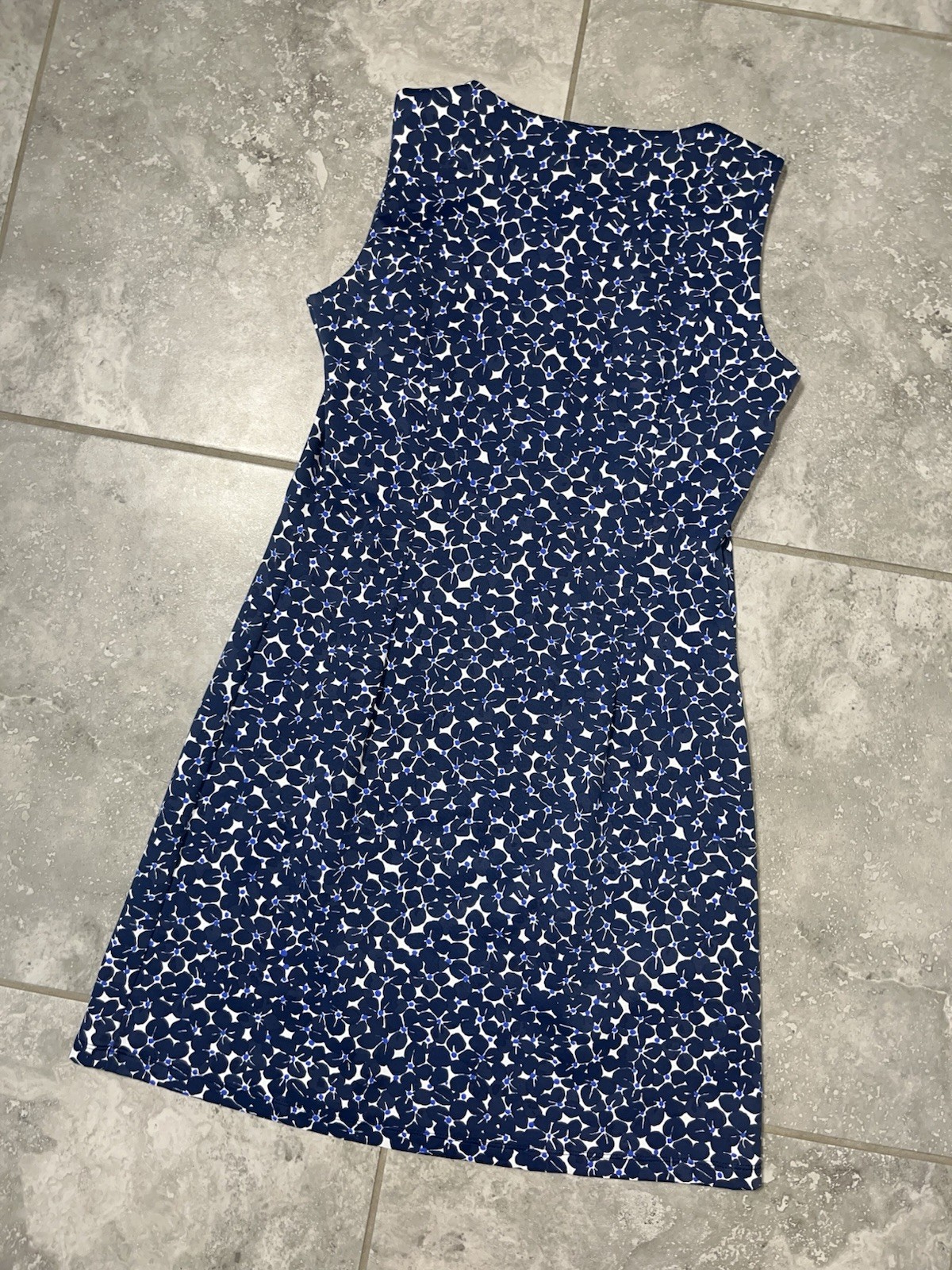 MAHI GOLD Sleeveless Blue Floral Stretch Nylon Jersey Mini Sheath Shift Dress S