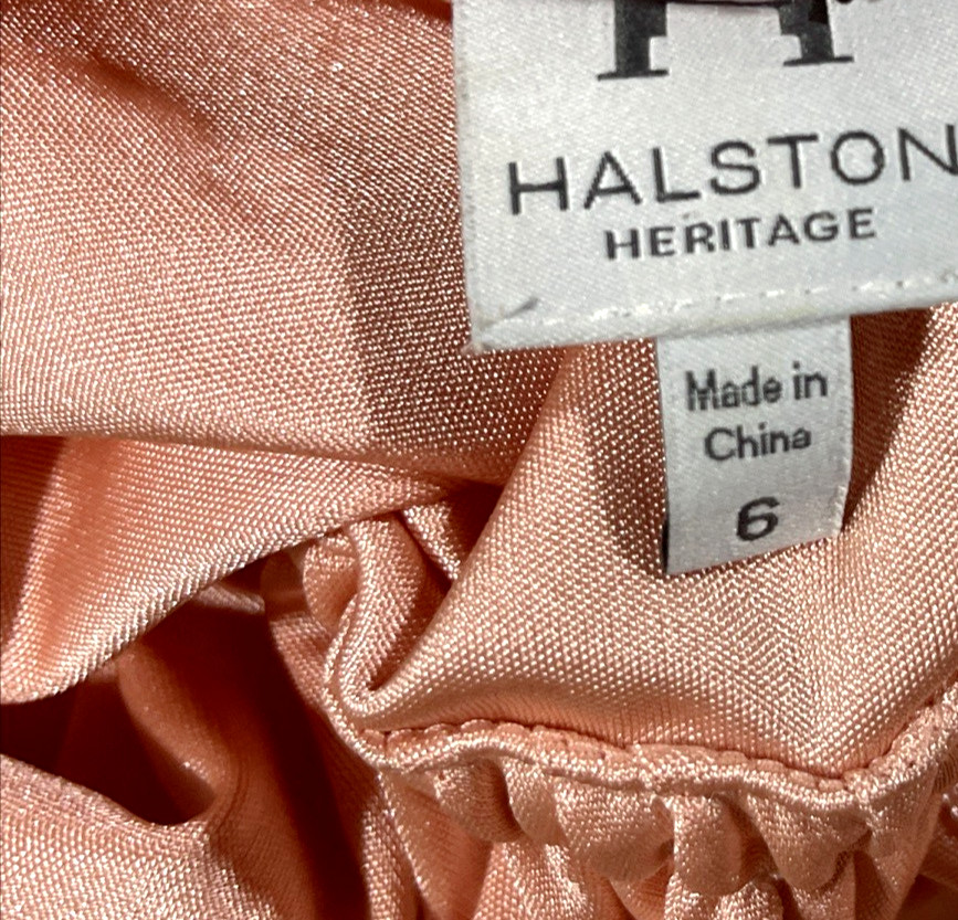 Halston Heritage Peach Salmon Pink Roman Halter Neck Long Maxi Dress Size US 6